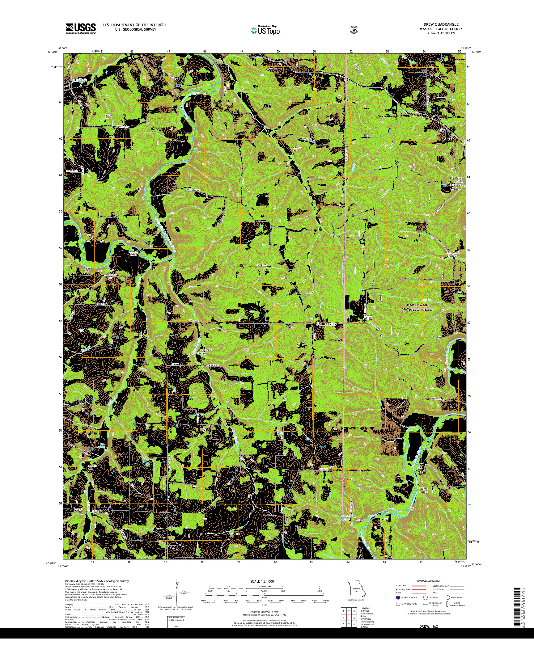 USGS US TOPO 7.5-MINUTE MAP FOR DREW, MO 2017