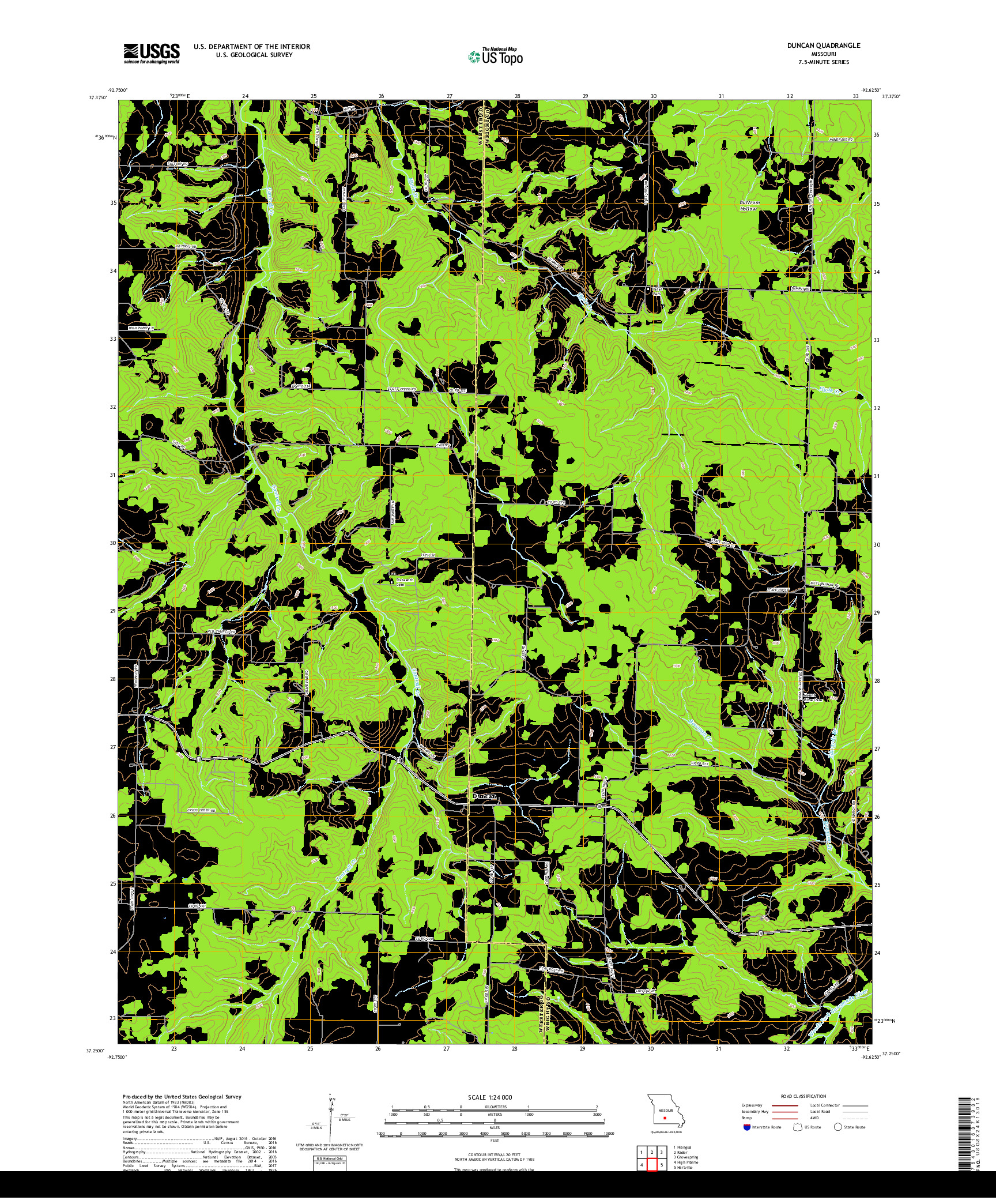 USGS US TOPO 7.5-MINUTE MAP FOR DUNCAN, MO 2017