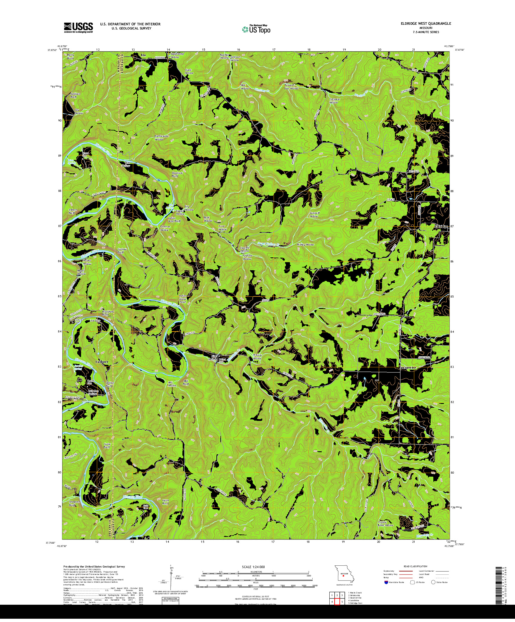 USGS US TOPO 7.5-MINUTE MAP FOR ELDRIDGE WEST, MO 2017