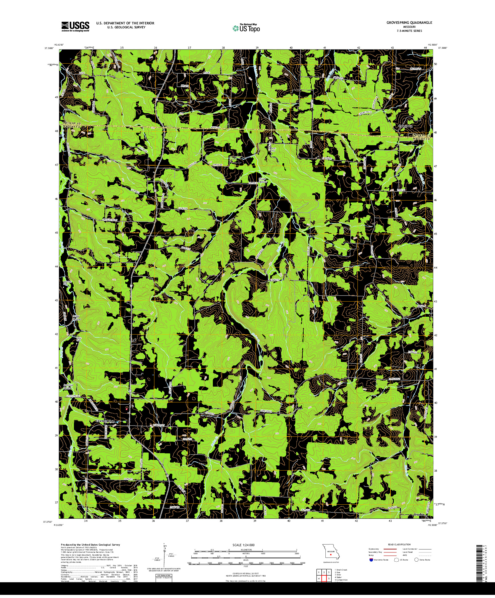 USGS US TOPO 7.5-MINUTE MAP FOR GROVESPRING, MO 2017