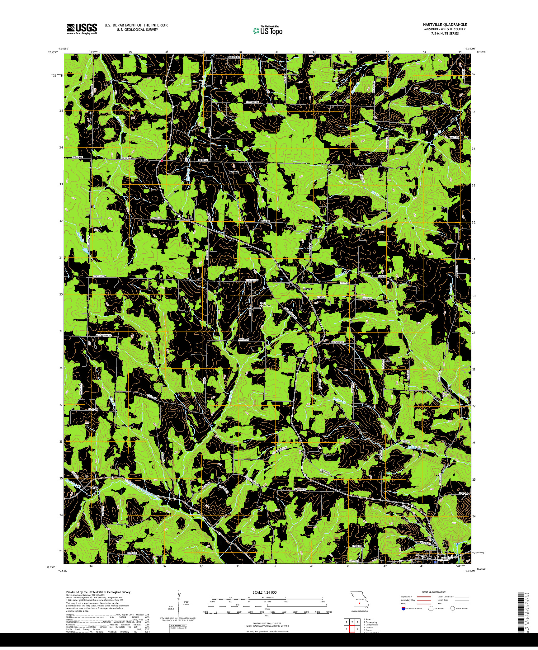 USGS US TOPO 7.5-MINUTE MAP FOR HARTVILLE, MO 2017