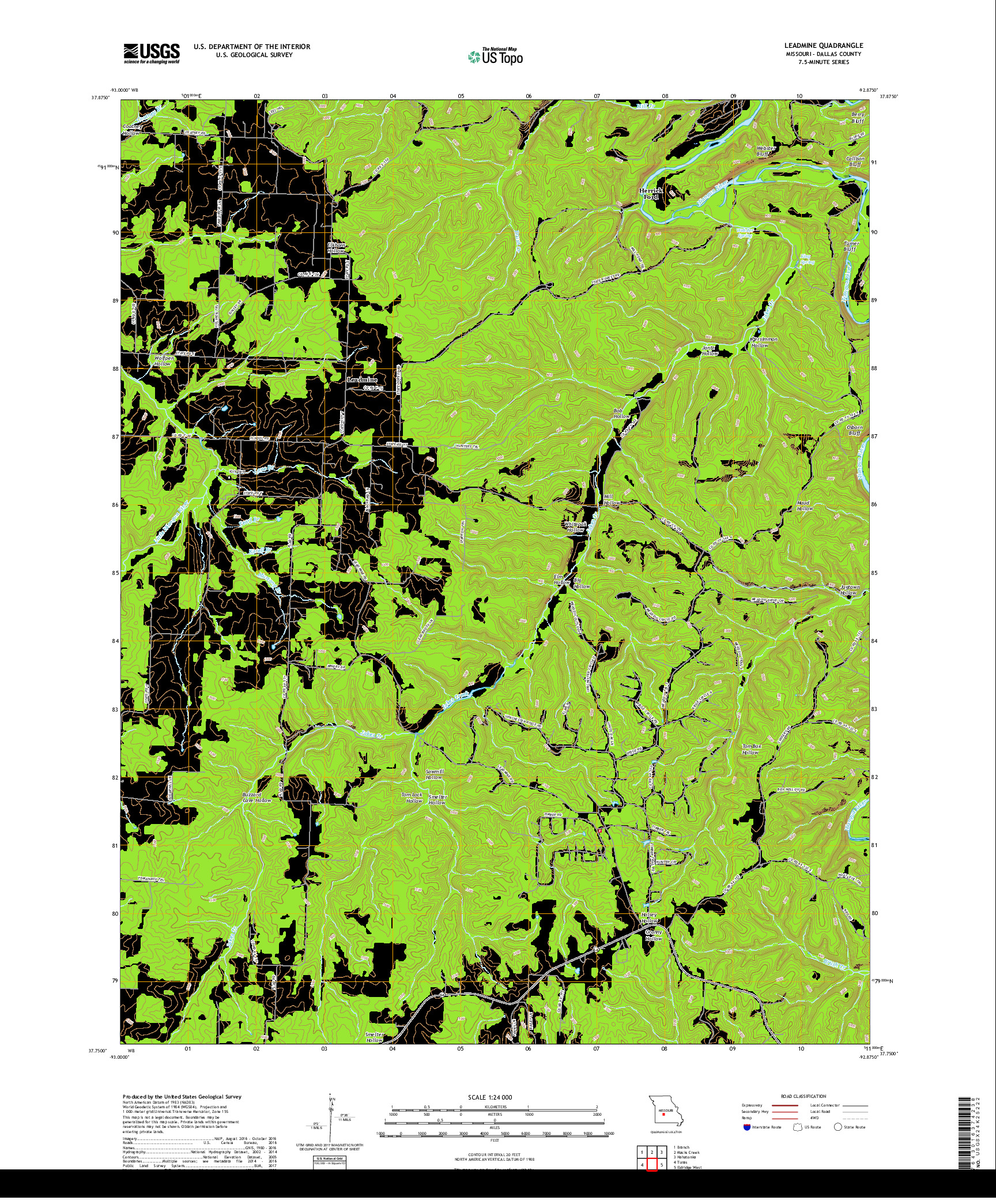 USGS US TOPO 7.5-MINUTE MAP FOR LEADMINE, MO 2017