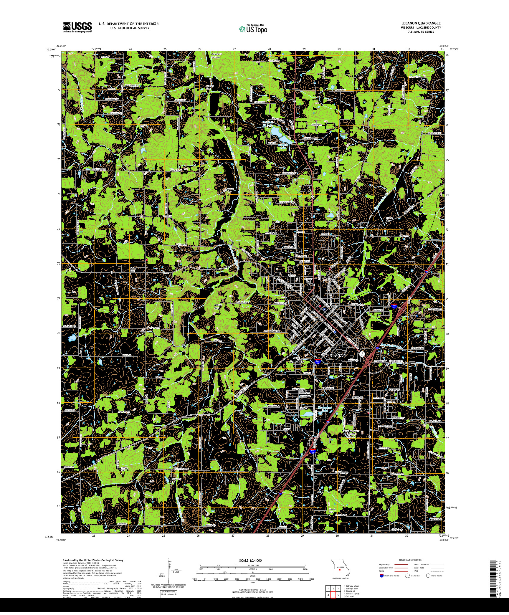 USGS US TOPO 7.5-MINUTE MAP FOR LEBANON, MO 2017