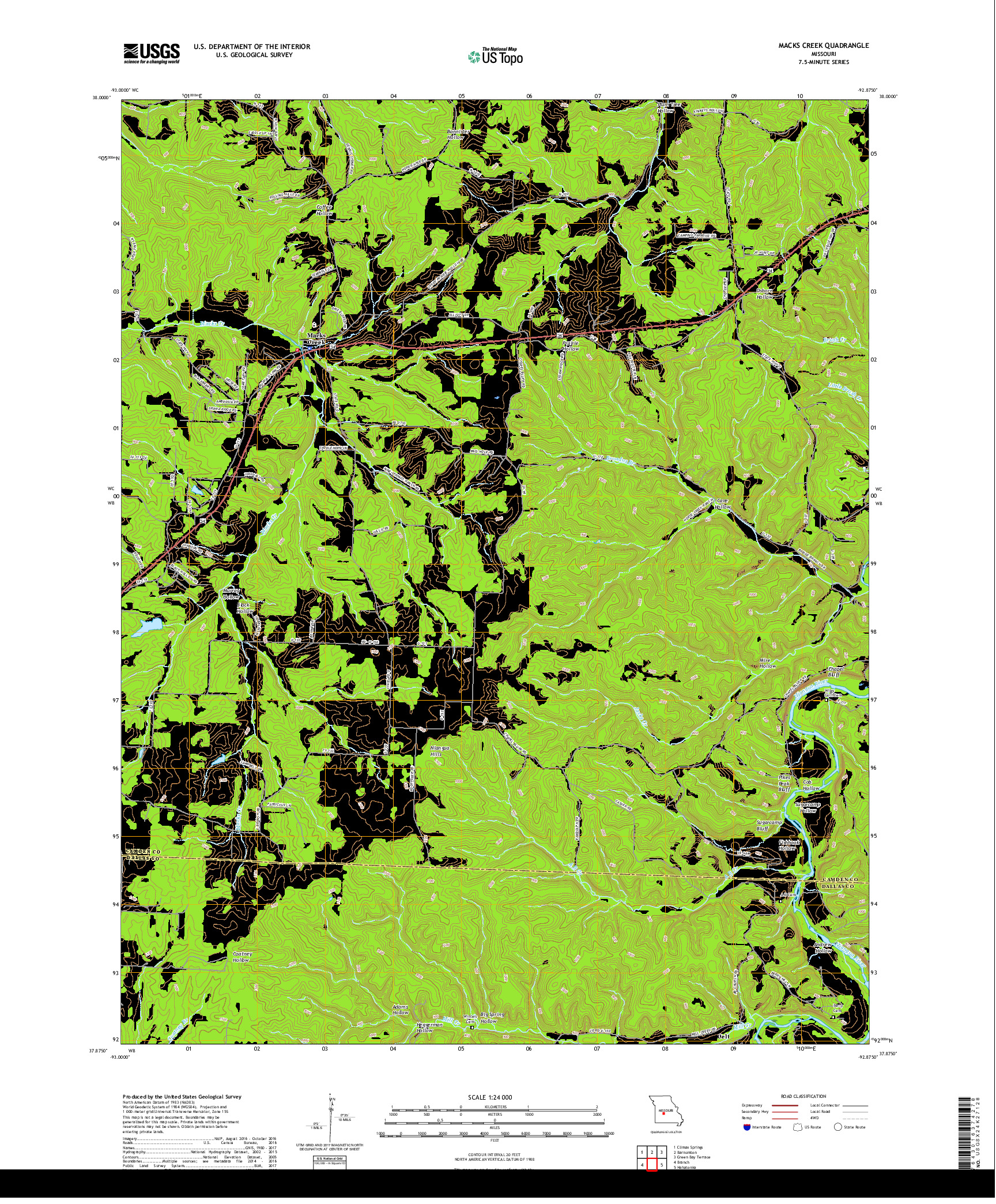USGS US TOPO 7.5-MINUTE MAP FOR MACKS CREEK, MO 2017
