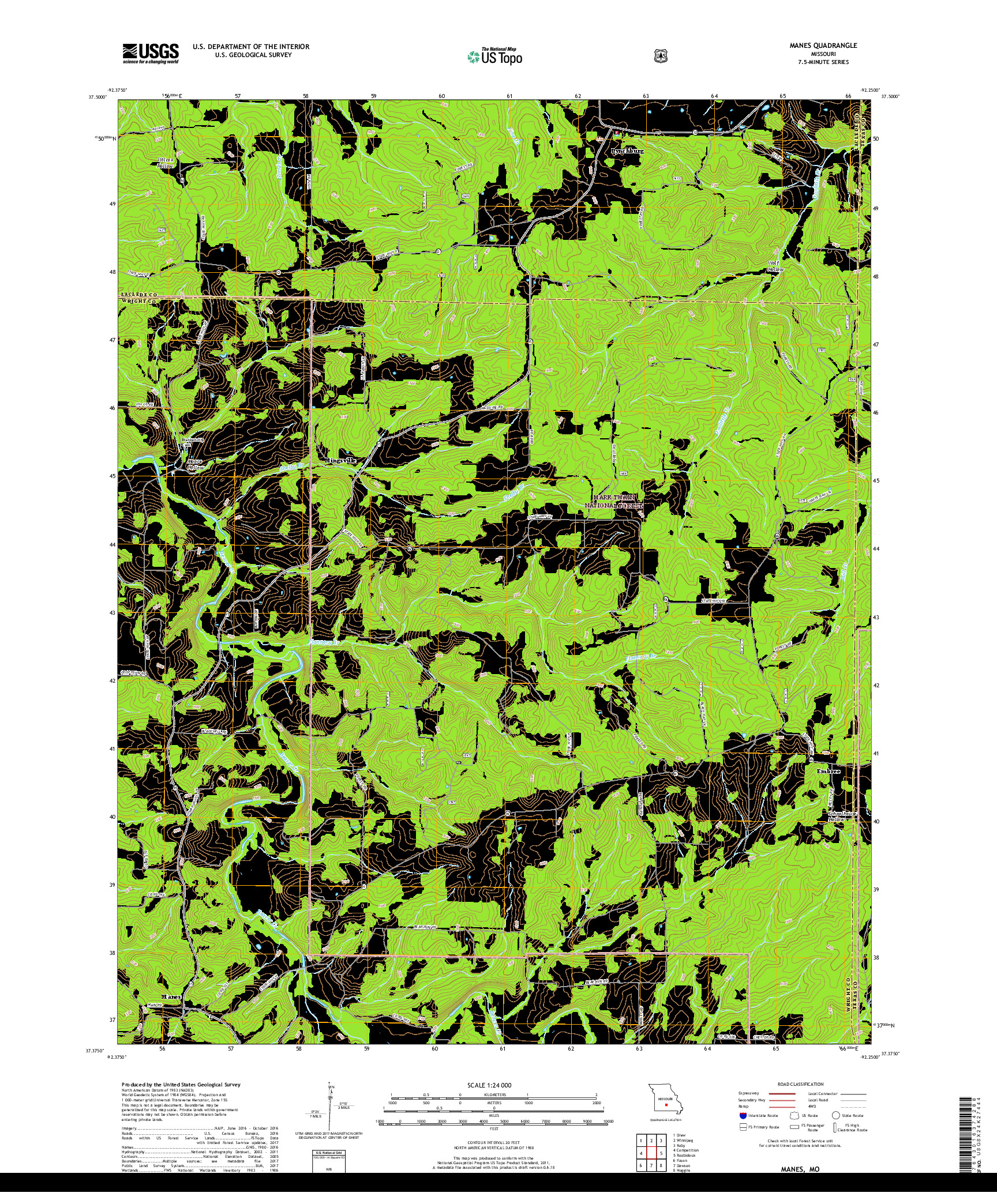 USGS US TOPO 7.5-MINUTE MAP FOR MANES, MO 2017