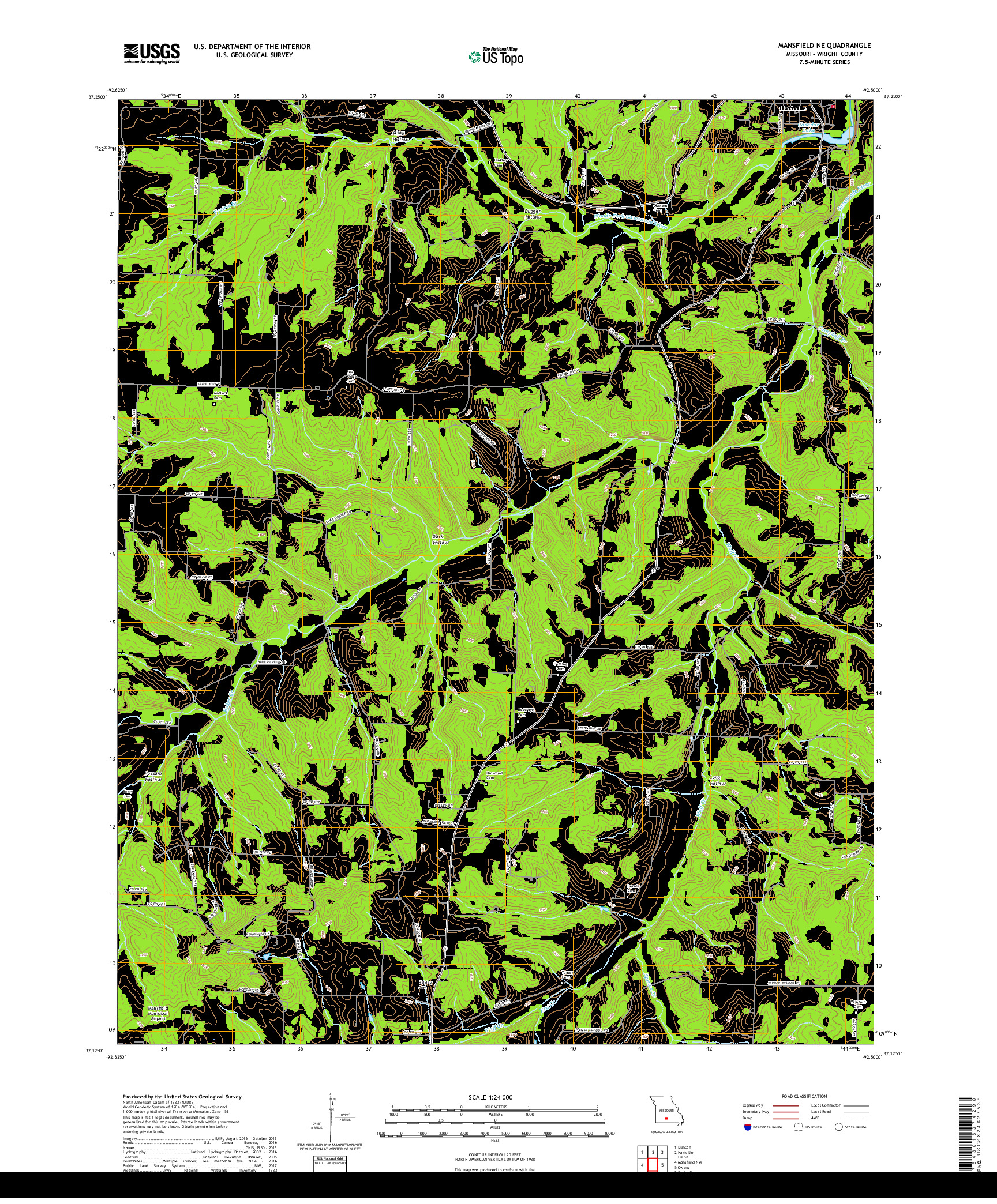 USGS US TOPO 7.5-MINUTE MAP FOR MANSFIELD NE, MO 2017