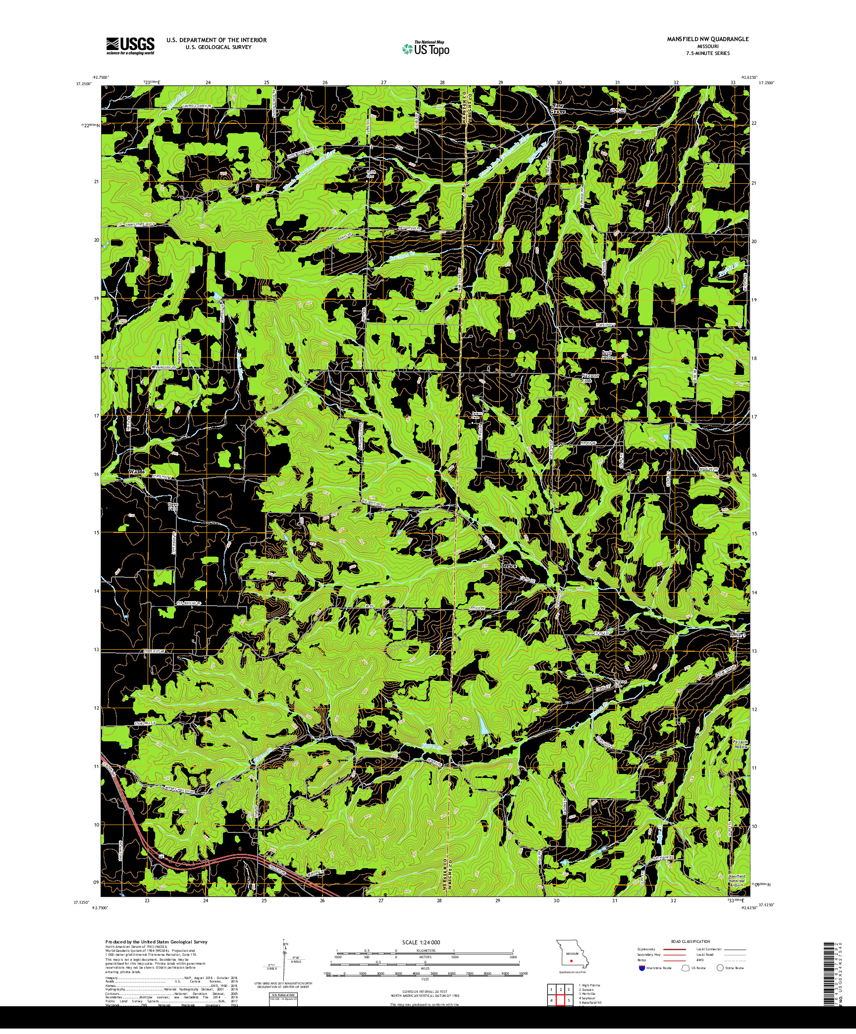 USGS US TOPO 7.5-MINUTE MAP FOR MANSFIELD NW, MO 2017