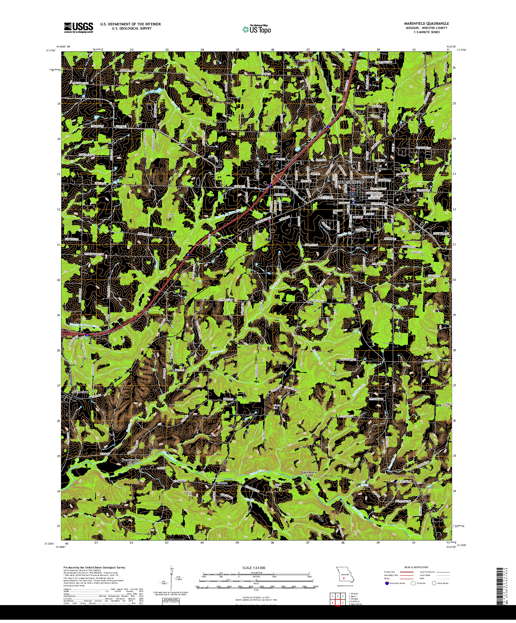 USGS US TOPO 7.5-MINUTE MAP FOR MARSHFIELD, MO 2017