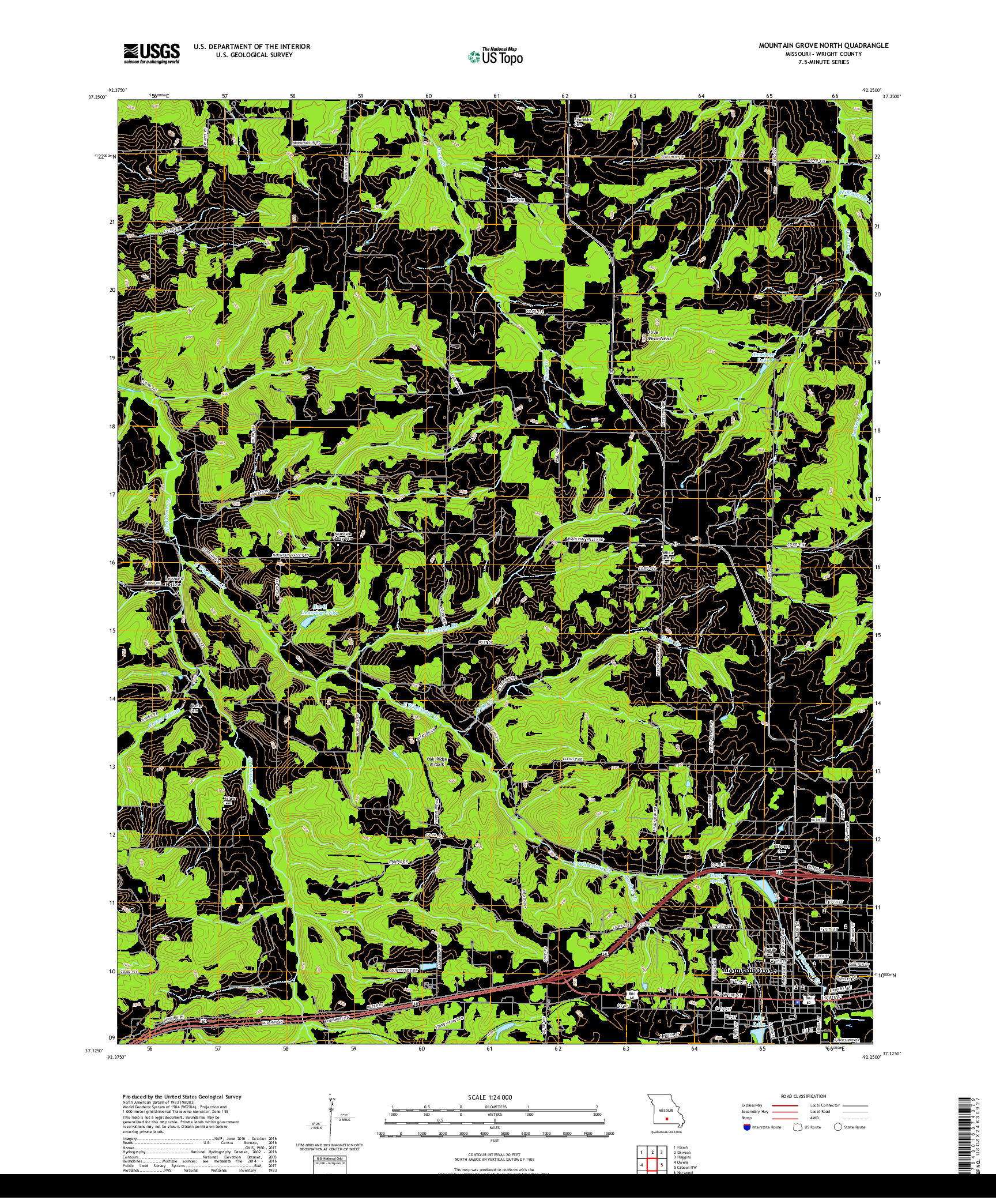 USGS US TOPO 7.5-MINUTE MAP FOR MOUNTAIN GROVE NORTH, MO 2017