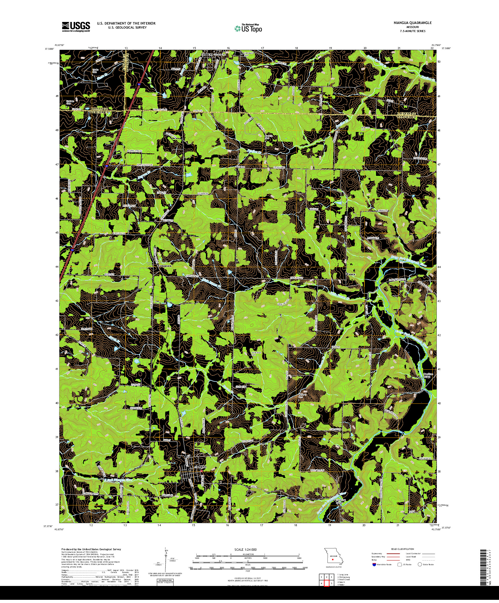 USGS US TOPO 7.5-MINUTE MAP FOR NIANGUA, MO 2017