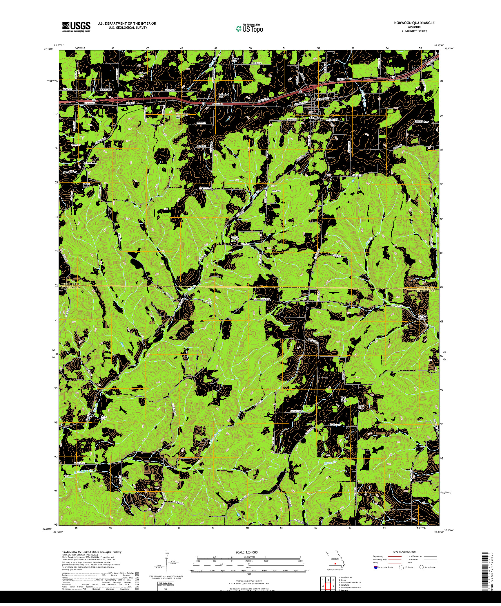 USGS US TOPO 7.5-MINUTE MAP FOR NORWOOD, MO 2017