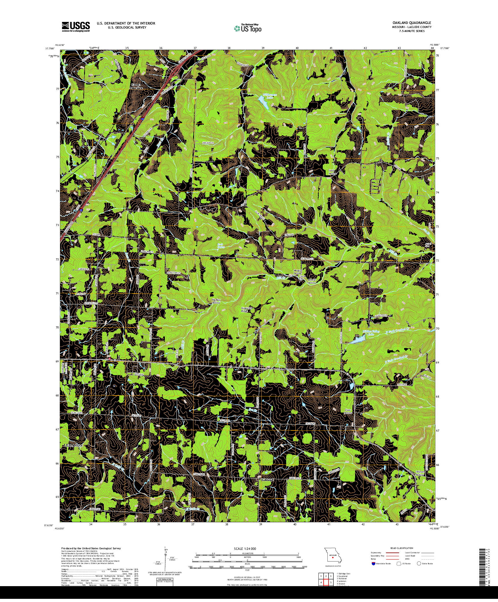 USGS US TOPO 7.5-MINUTE MAP FOR OAKLAND, MO 2017