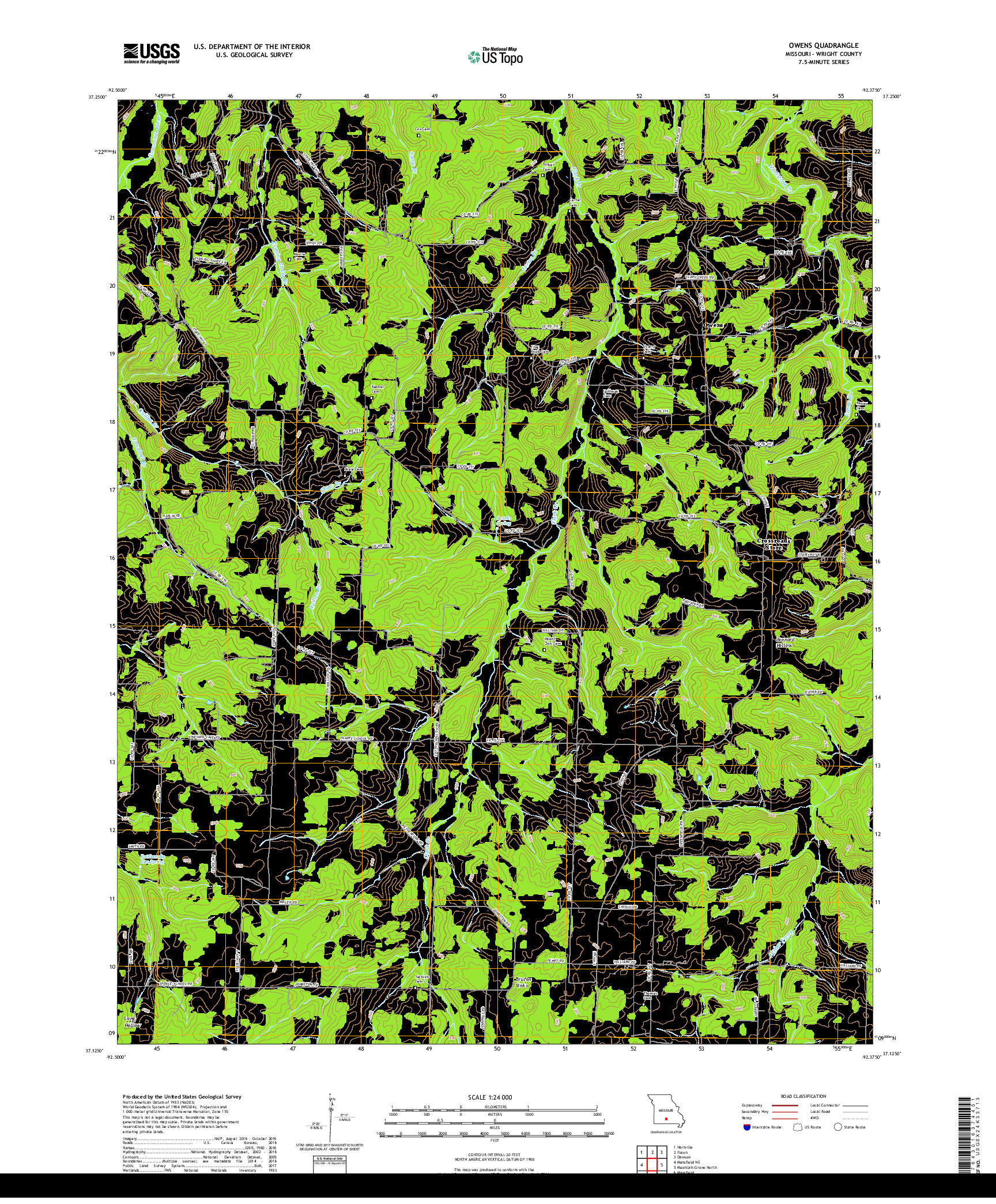 USGS US TOPO 7.5-MINUTE MAP FOR OWENS, MO 2017