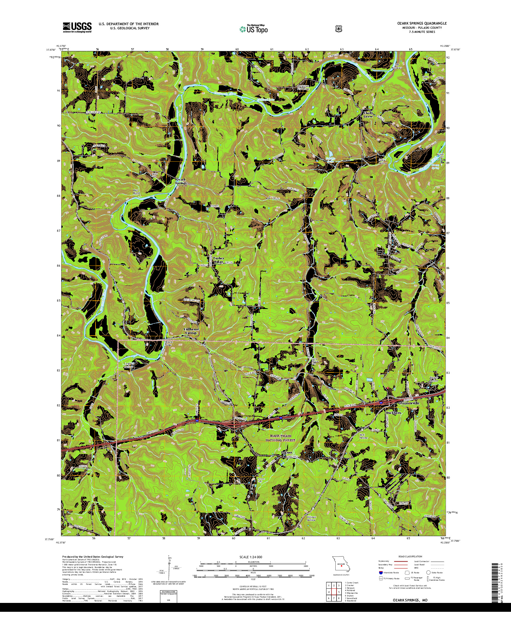 USGS US TOPO 7.5-MINUTE MAP FOR OZARK SPRINGS, MO 2017