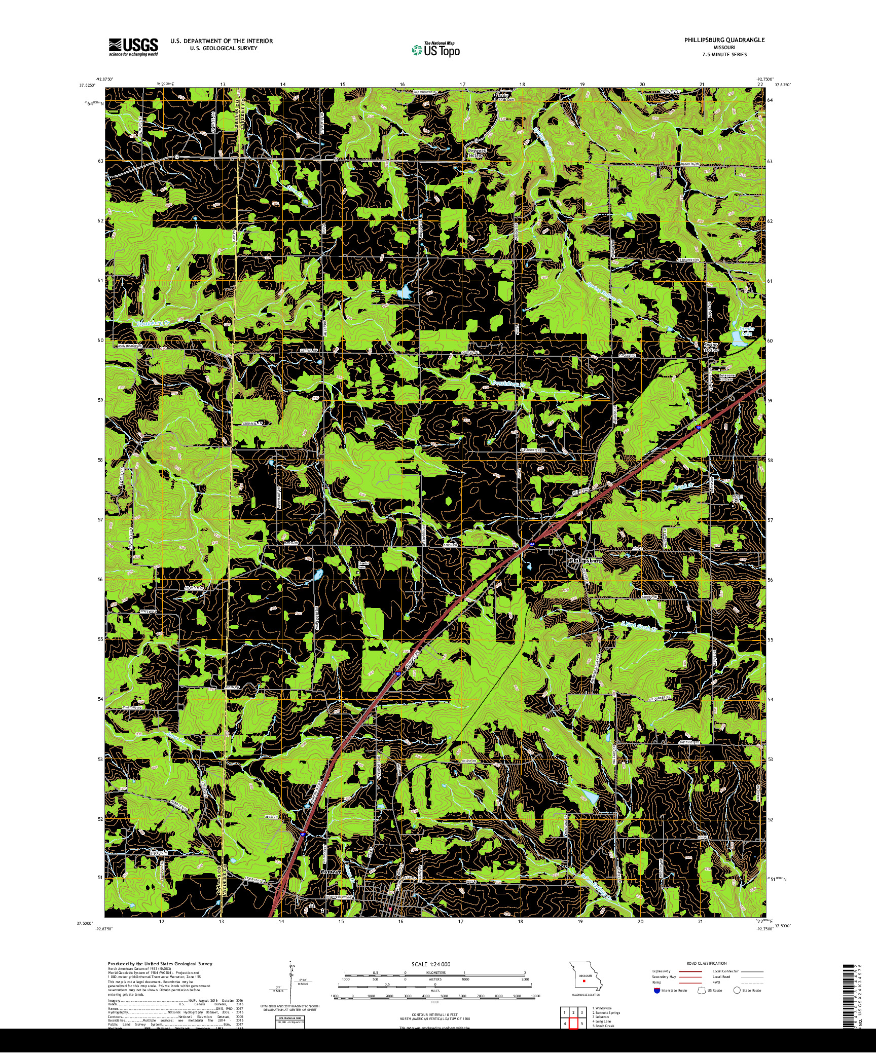 USGS US TOPO 7.5-MINUTE MAP FOR PHILLIPSBURG, MO 2017