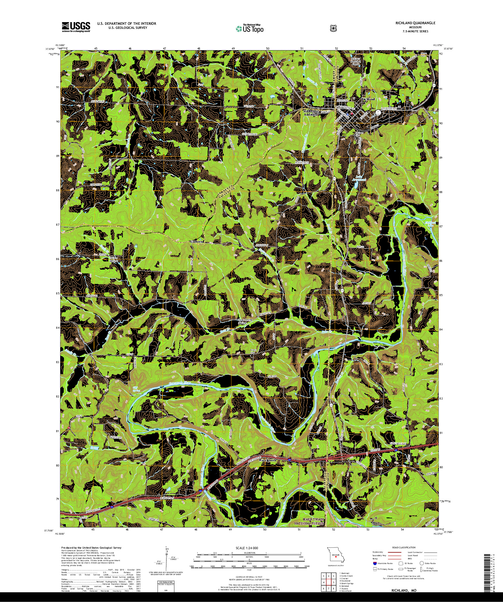 USGS US TOPO 7.5-MINUTE MAP FOR RICHLAND, MO 2017