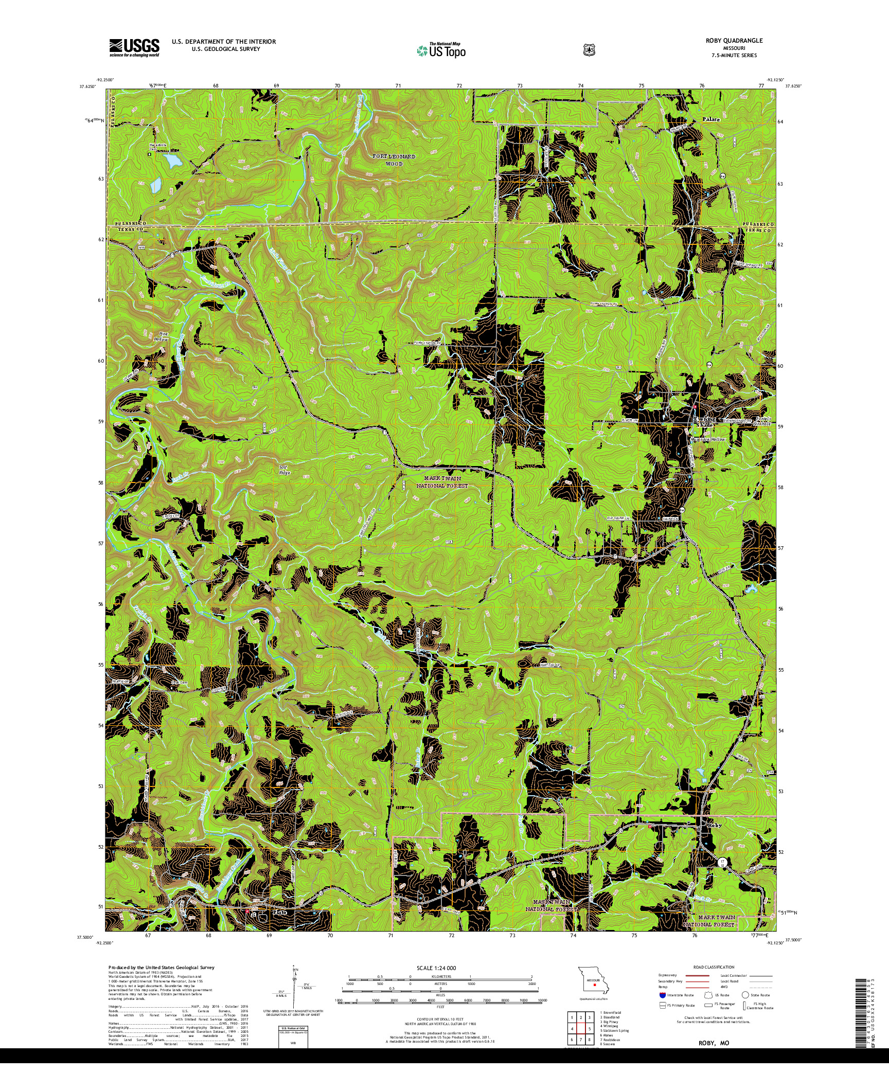 USGS US TOPO 7.5-MINUTE MAP FOR ROBY, MO 2017