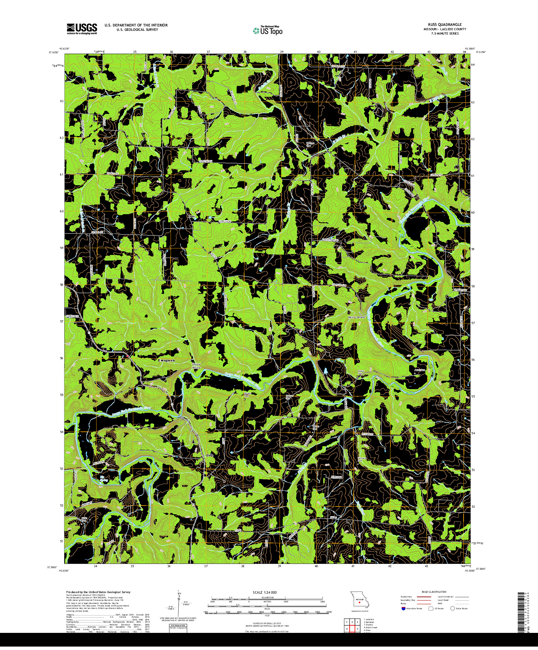 USGS US TOPO 7.5-MINUTE MAP FOR RUSS, MO 2017