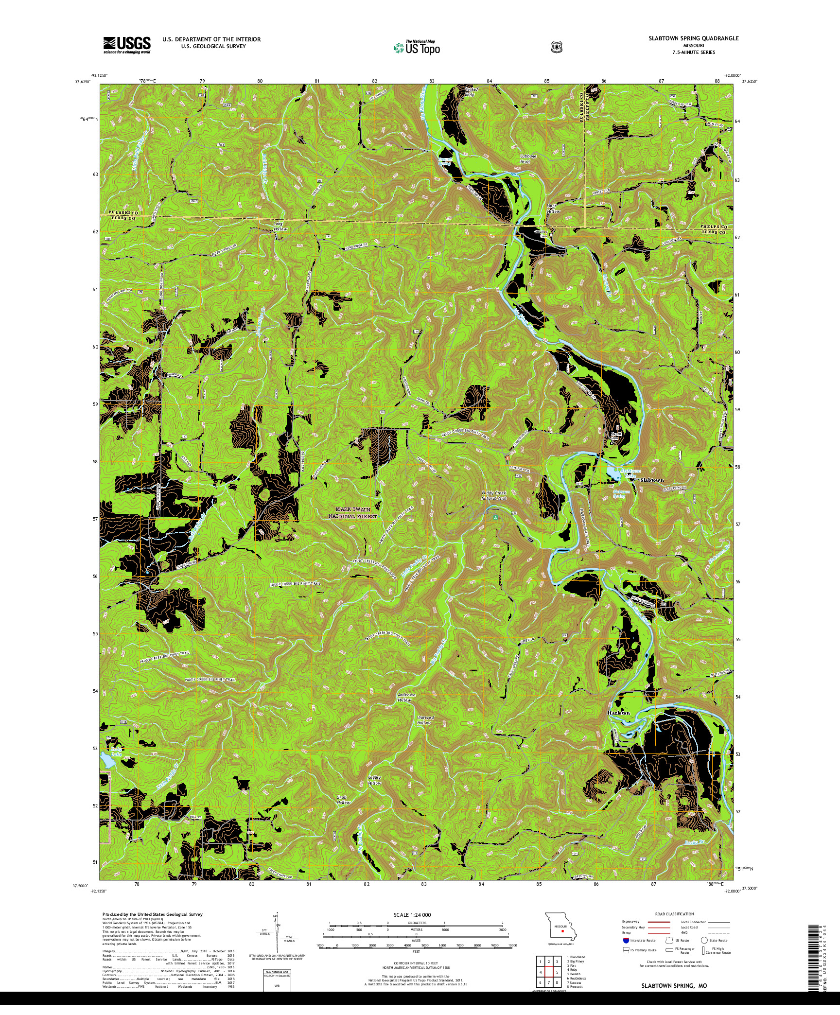 USGS US TOPO 7.5-MINUTE MAP FOR SLABTOWN SPRING, MO 2017