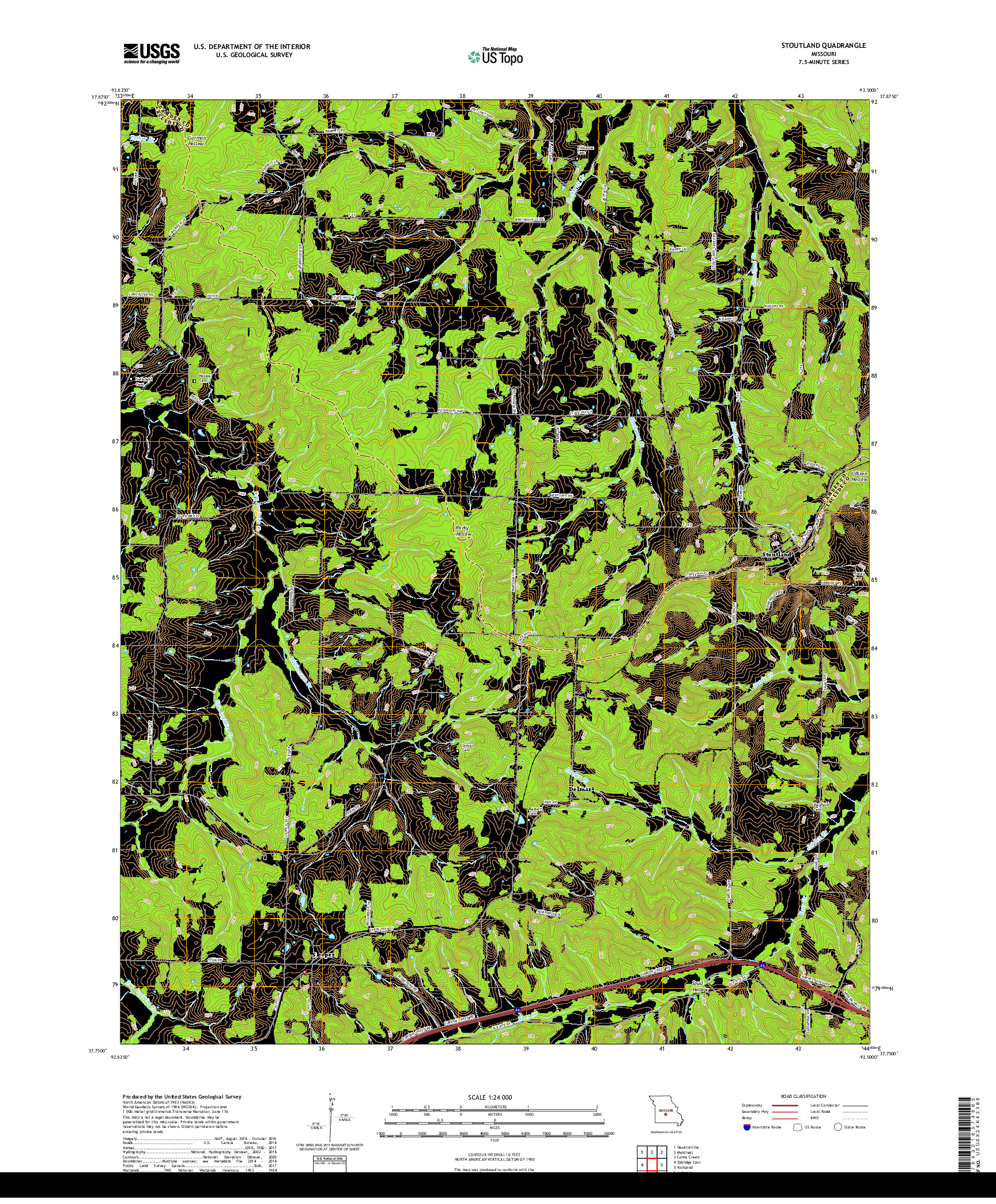 USGS US TOPO 7.5-MINUTE MAP FOR STOUTLAND, MO 2017