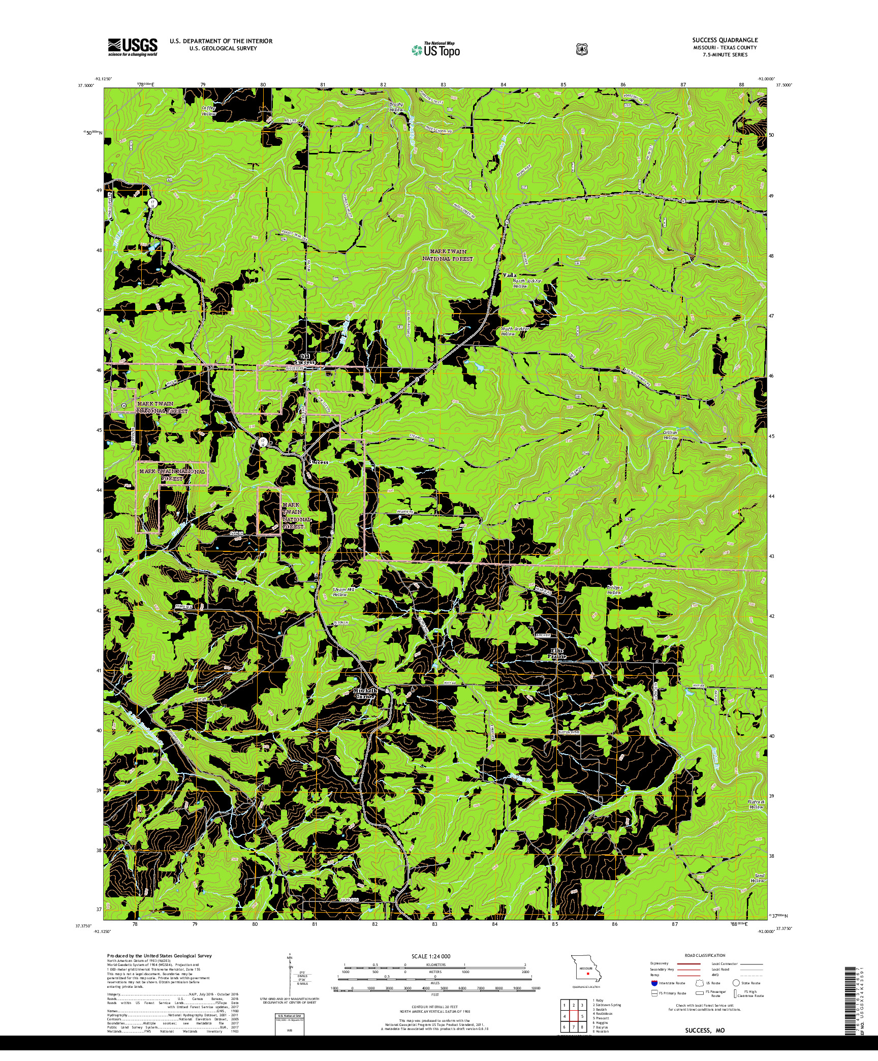 USGS US TOPO 7.5-MINUTE MAP FOR SUCCESS, MO 2017