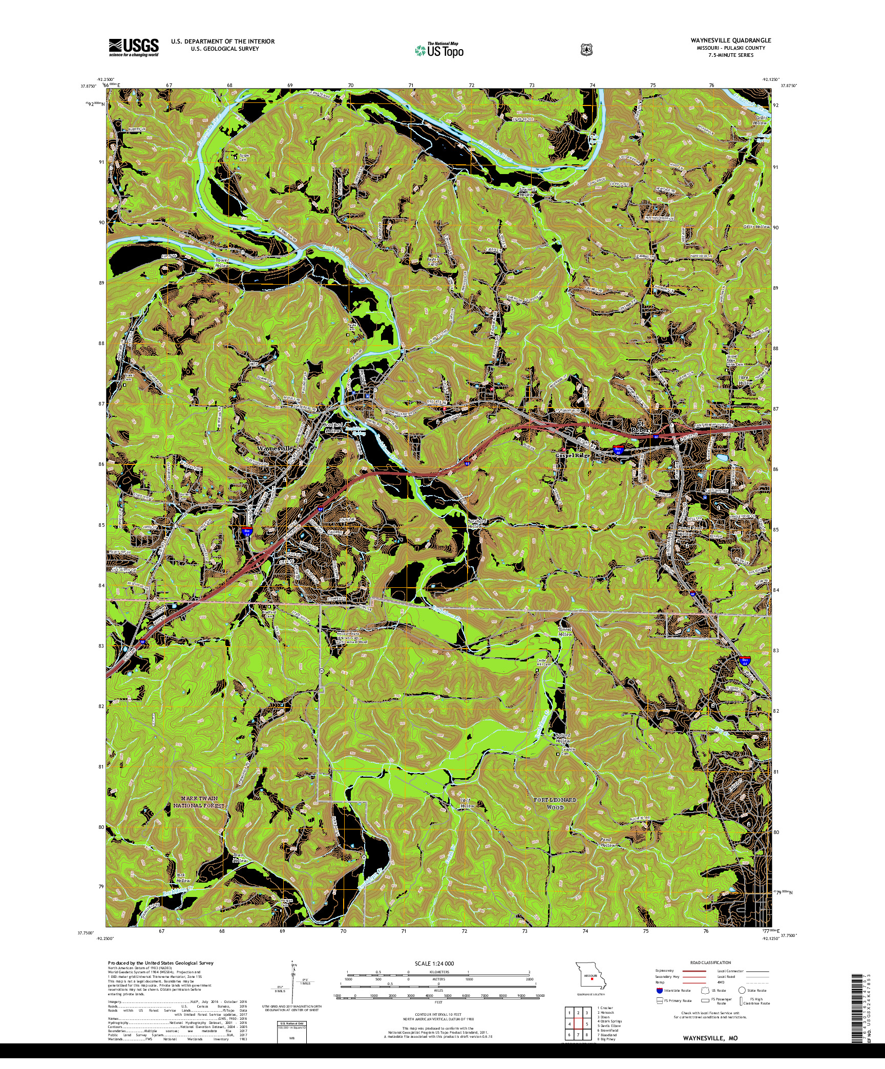 USGS US TOPO 7.5-MINUTE MAP FOR WAYNESVILLE, MO 2017