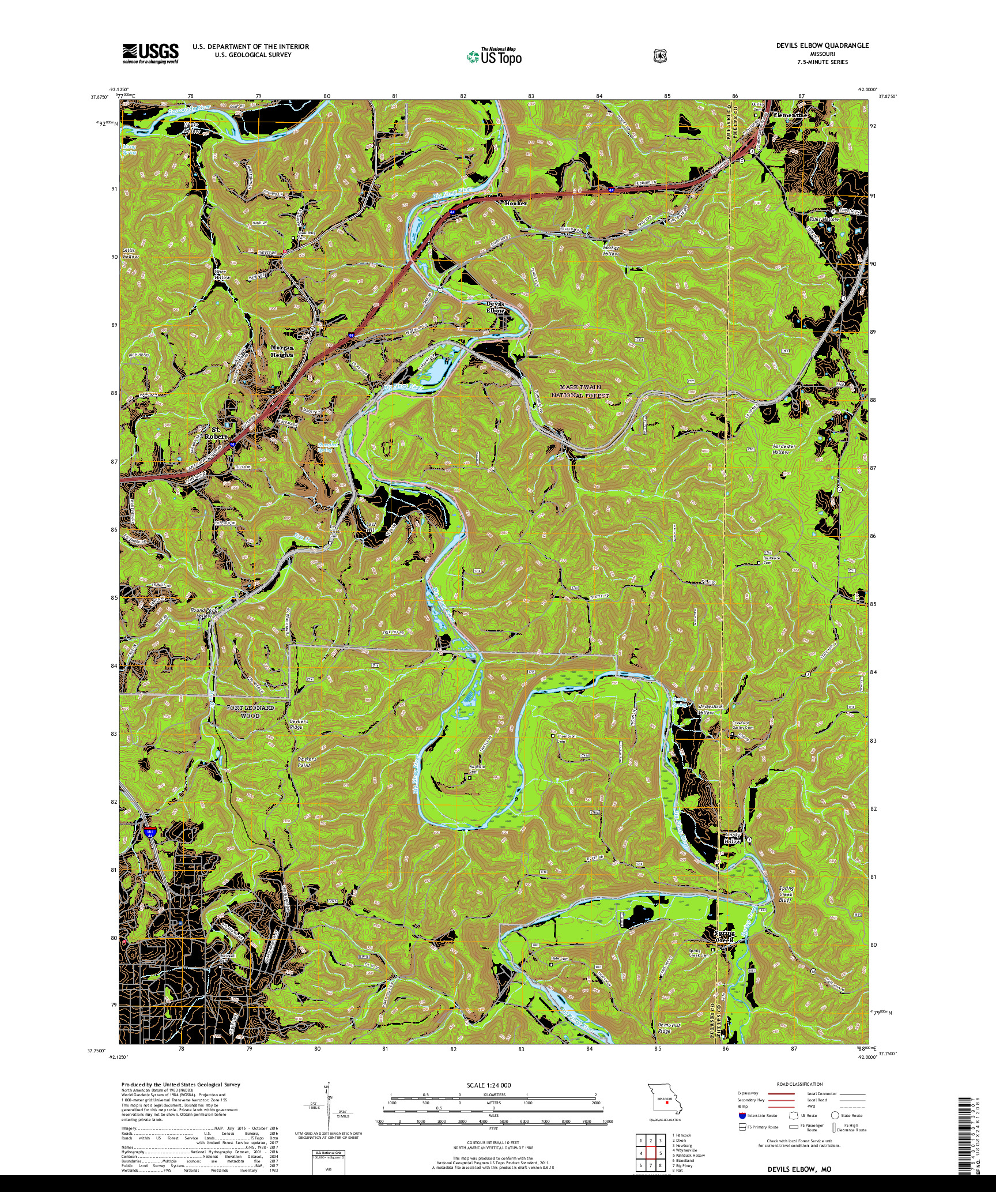 USGS US TOPO 7.5-MINUTE MAP FOR DEVILS ELBOW, MO 2017