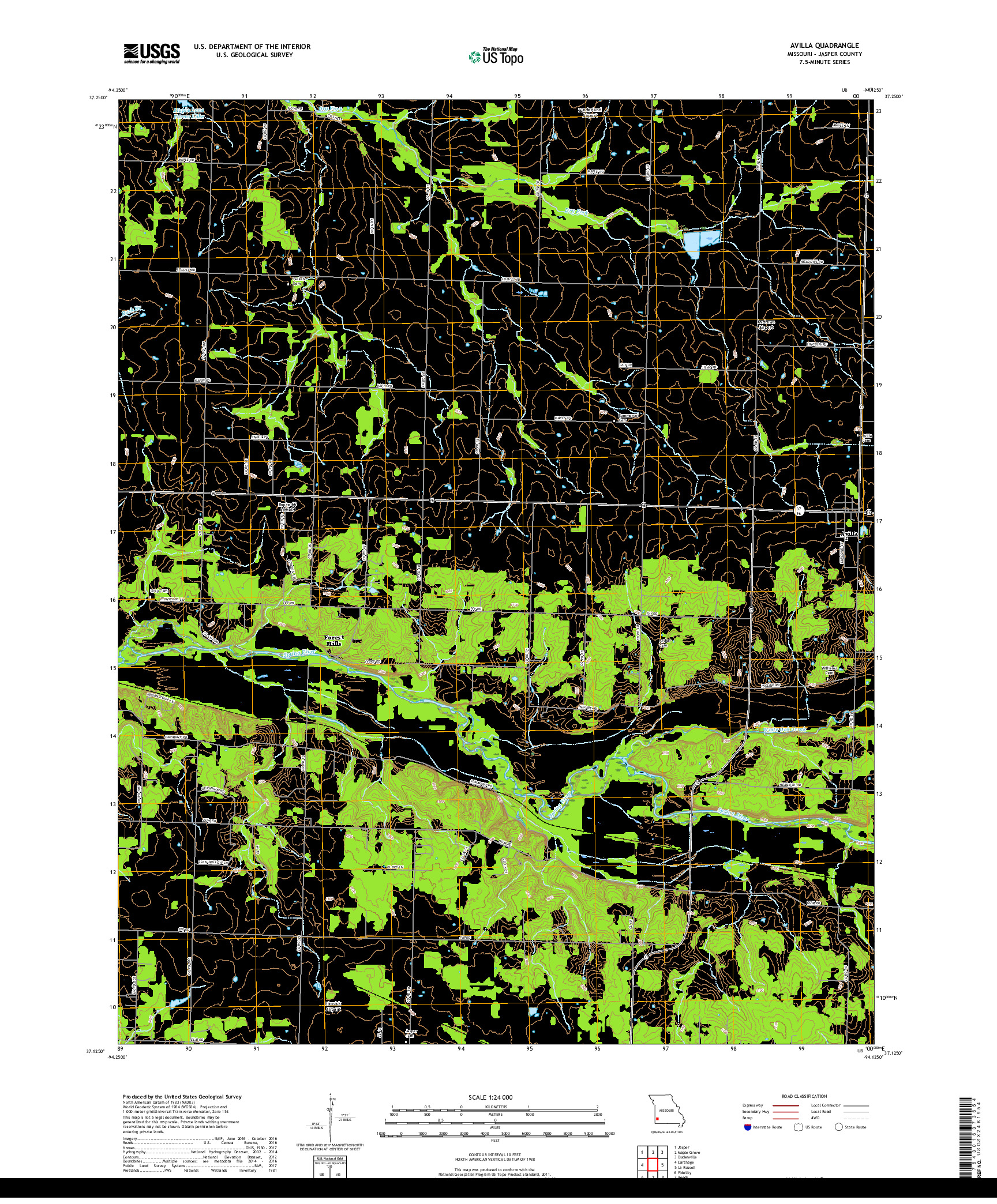 USGS US TOPO 7.5-MINUTE MAP FOR AVILLA, MO 2017