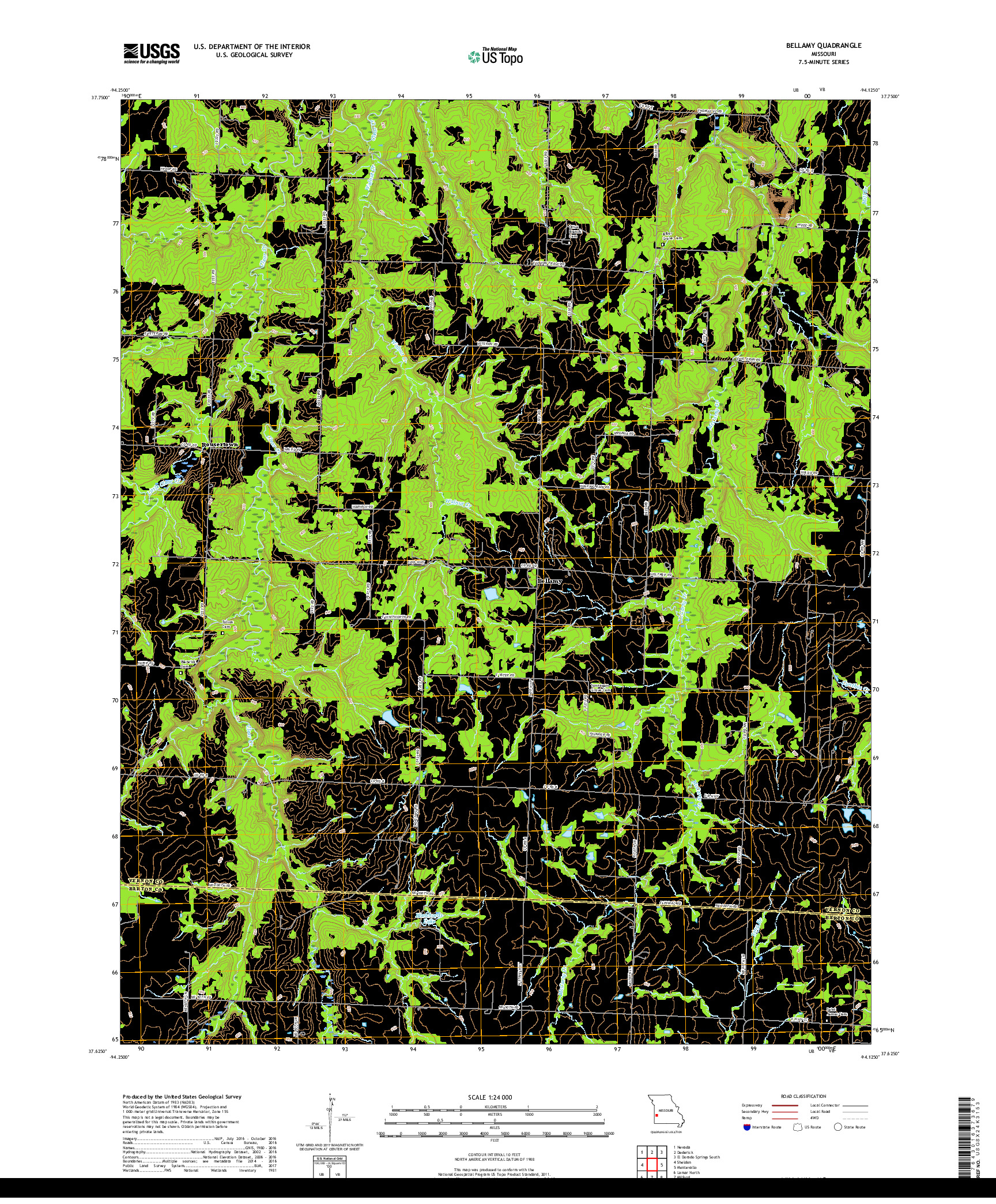 USGS US TOPO 7.5-MINUTE MAP FOR BELLAMY, MO 2017