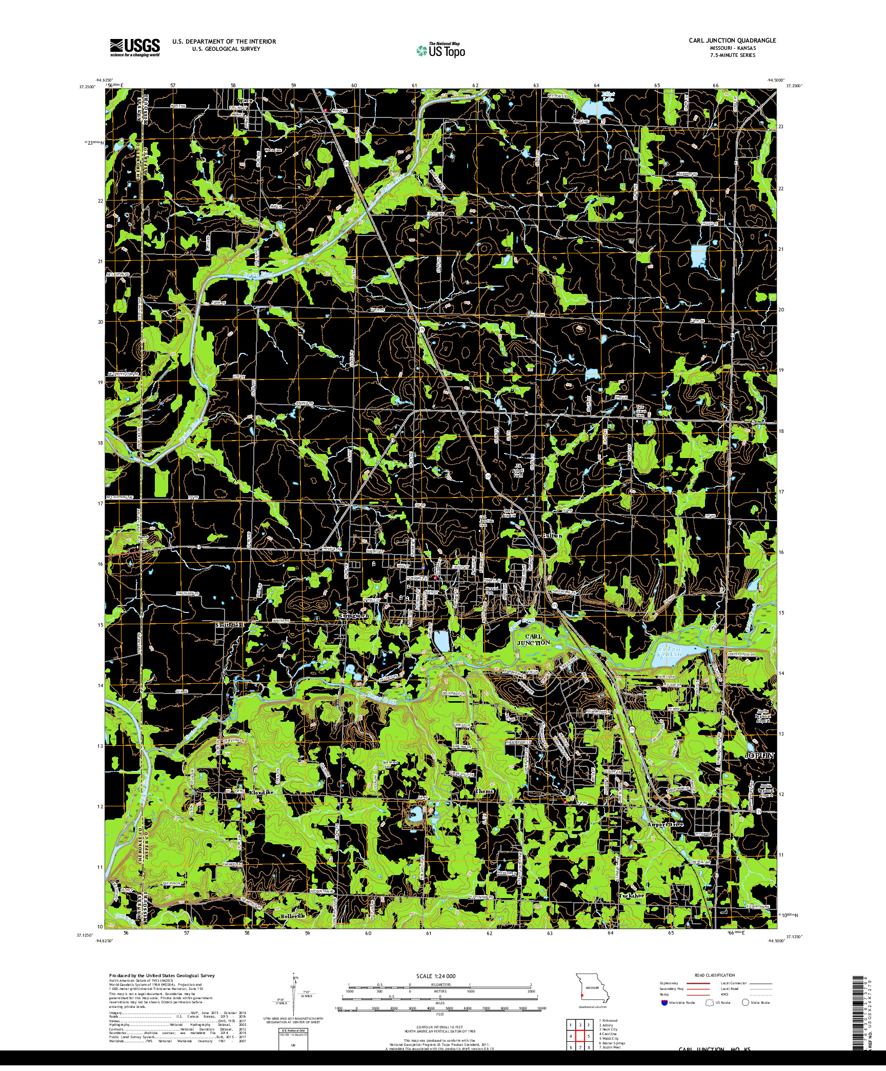 USGS US TOPO 7.5-MINUTE MAP FOR CARL JUNCTION, MO,KS 2017