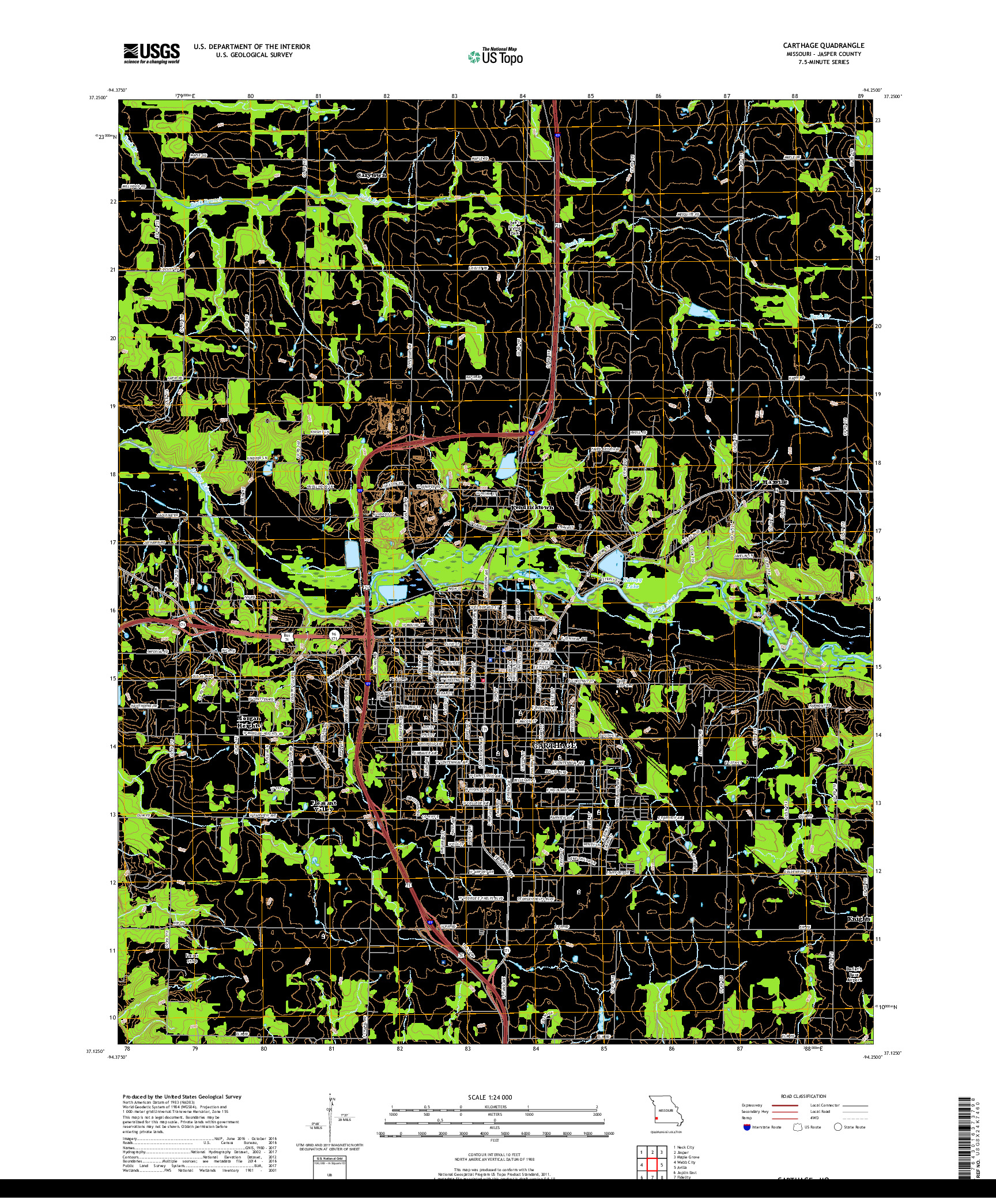 USGS US TOPO 7.5-MINUTE MAP FOR CARTHAGE, MO 2017