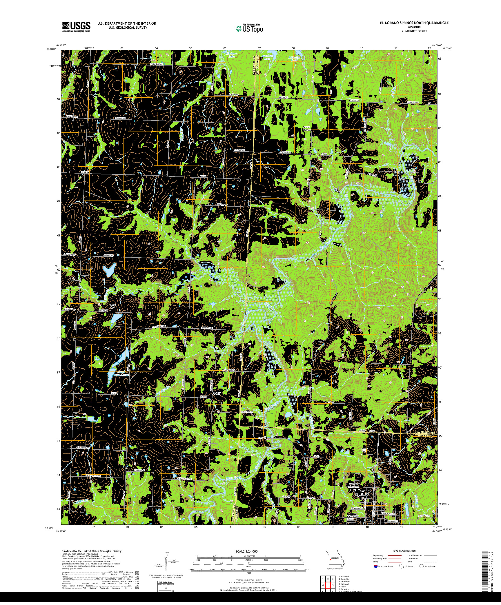 USGS US TOPO 7.5-MINUTE MAP FOR EL DORADO SPRINGS NORTH, MO 2017