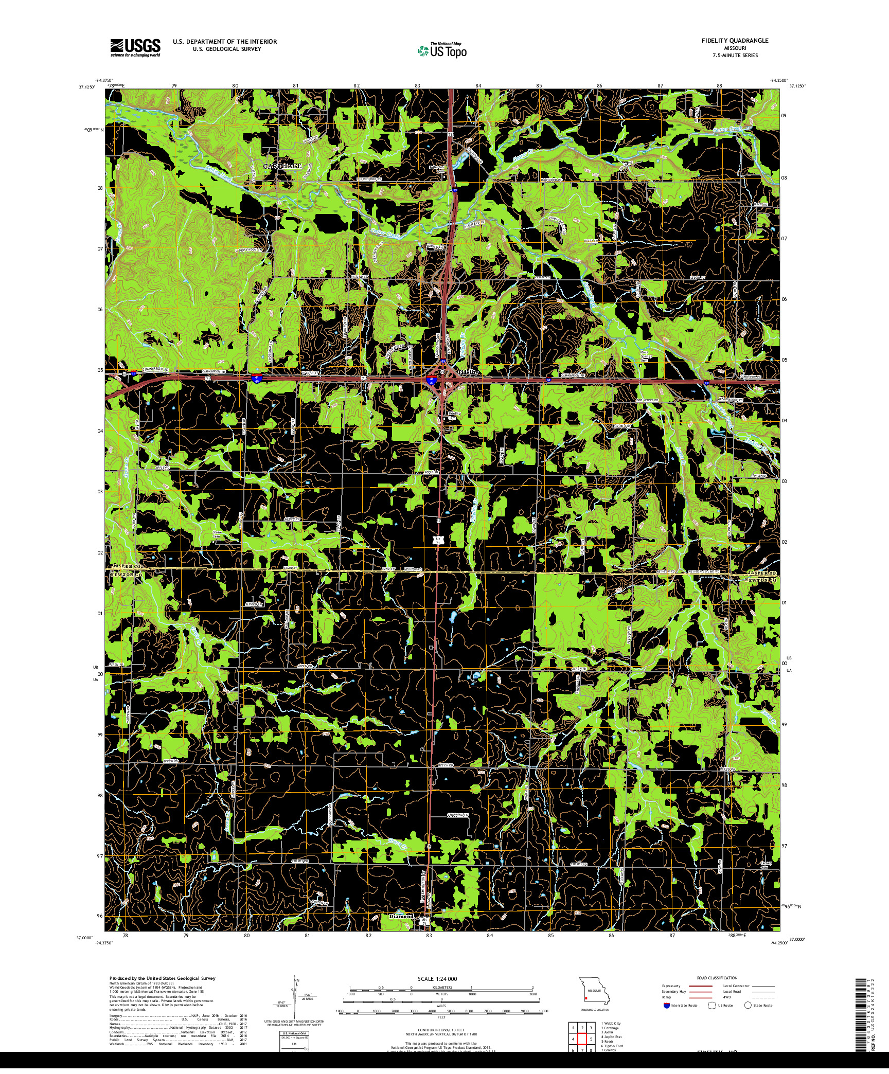 USGS US TOPO 7.5-MINUTE MAP FOR FIDELITY, MO 2017