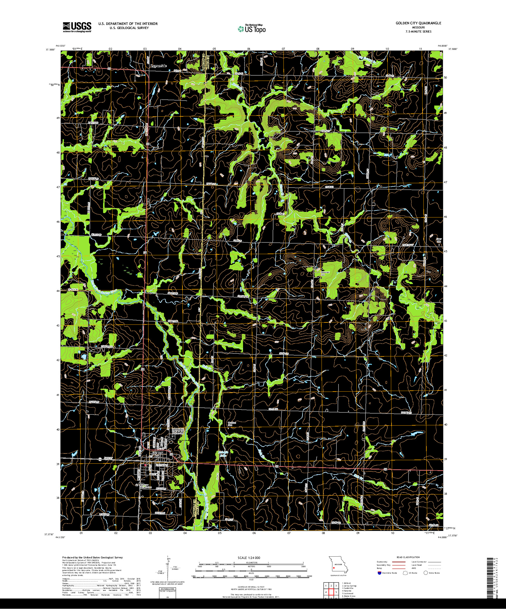 USGS US TOPO 7.5-MINUTE MAP FOR GOLDEN CITY, MO 2017