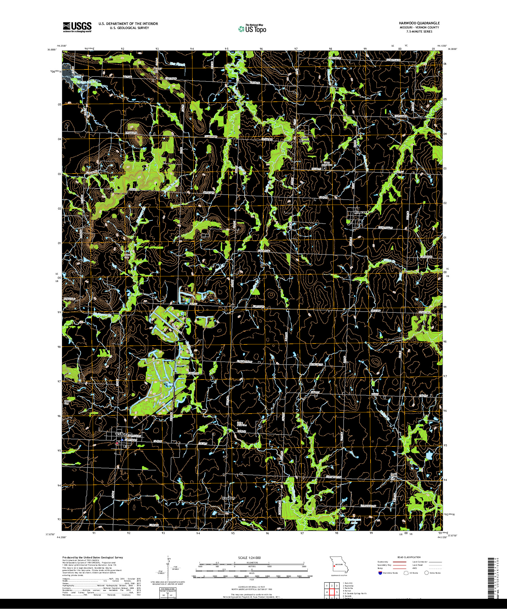USGS US TOPO 7.5-MINUTE MAP FOR HARWOOD, MO 2017
