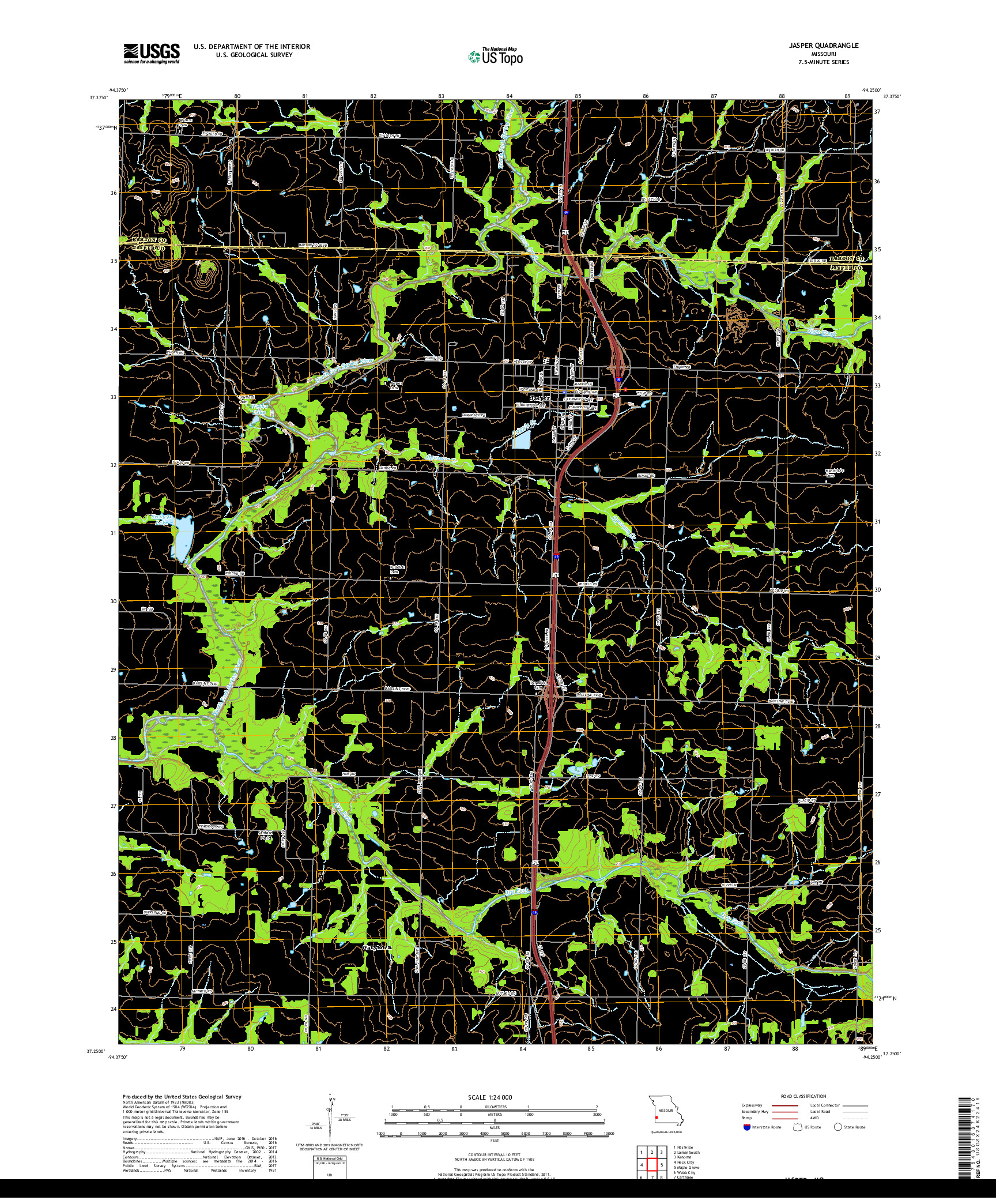 USGS US TOPO 7.5-MINUTE MAP FOR JASPER, MO 2017