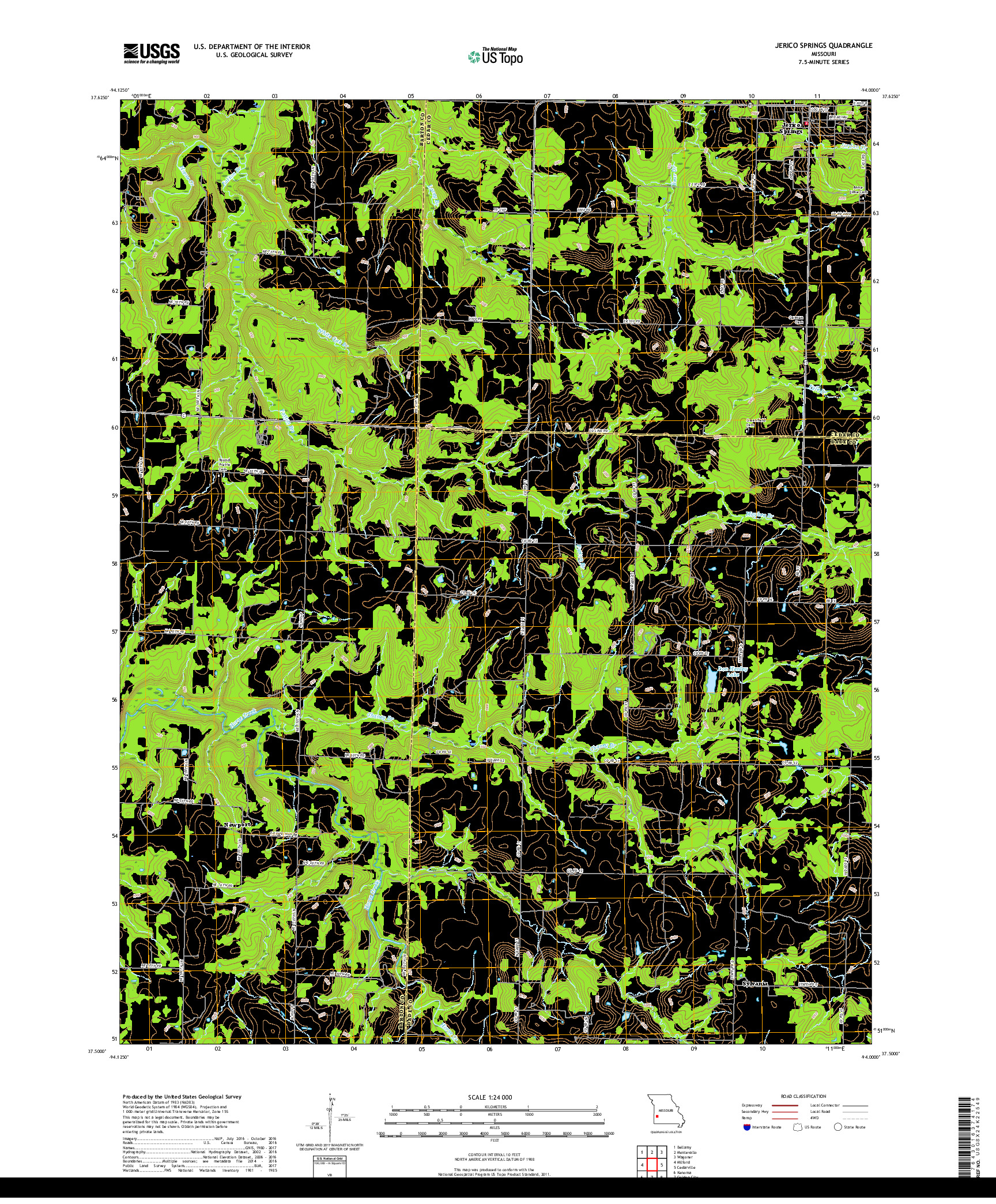 USGS US TOPO 7.5-MINUTE MAP FOR JERICO SPRINGS, MO 2017