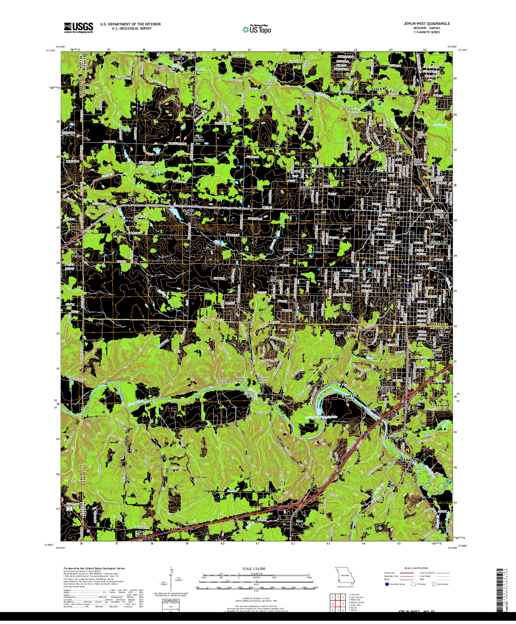 USGS US TOPO 7.5-MINUTE MAP FOR JOPLIN WEST, MO,KS 2017