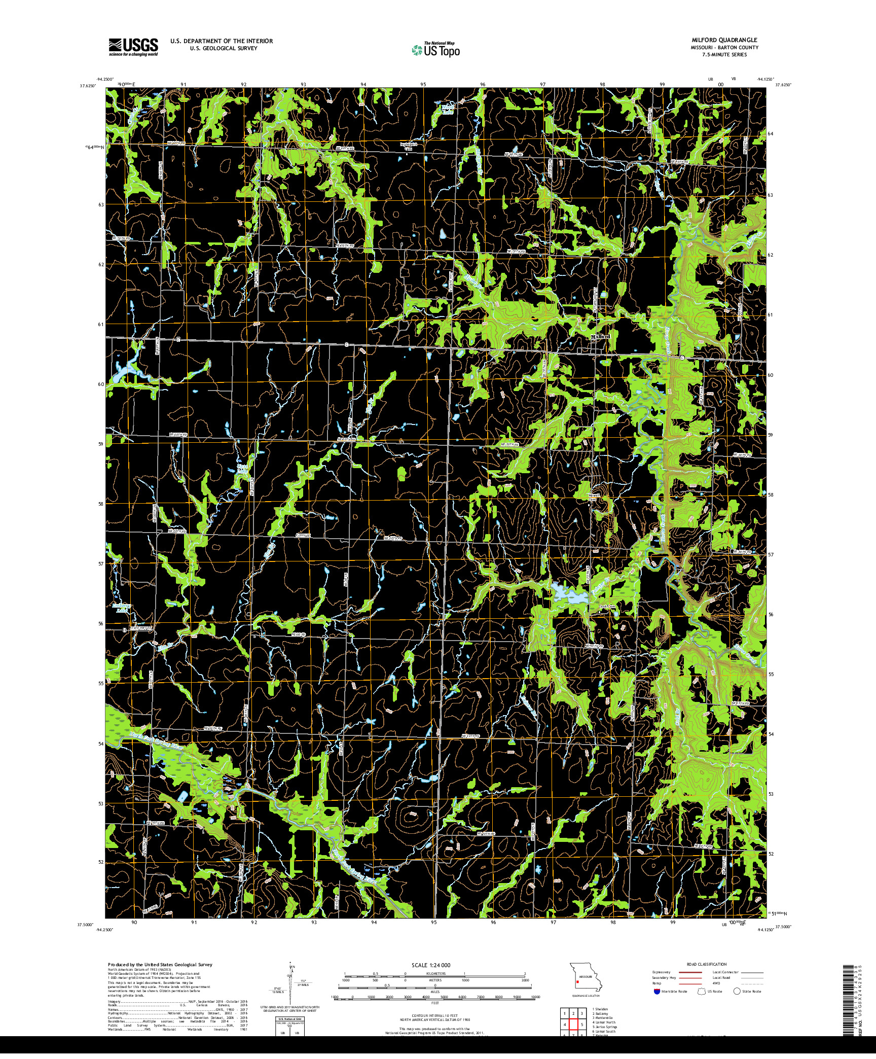 USGS US TOPO 7.5-MINUTE MAP FOR MILFORD, MO 2017