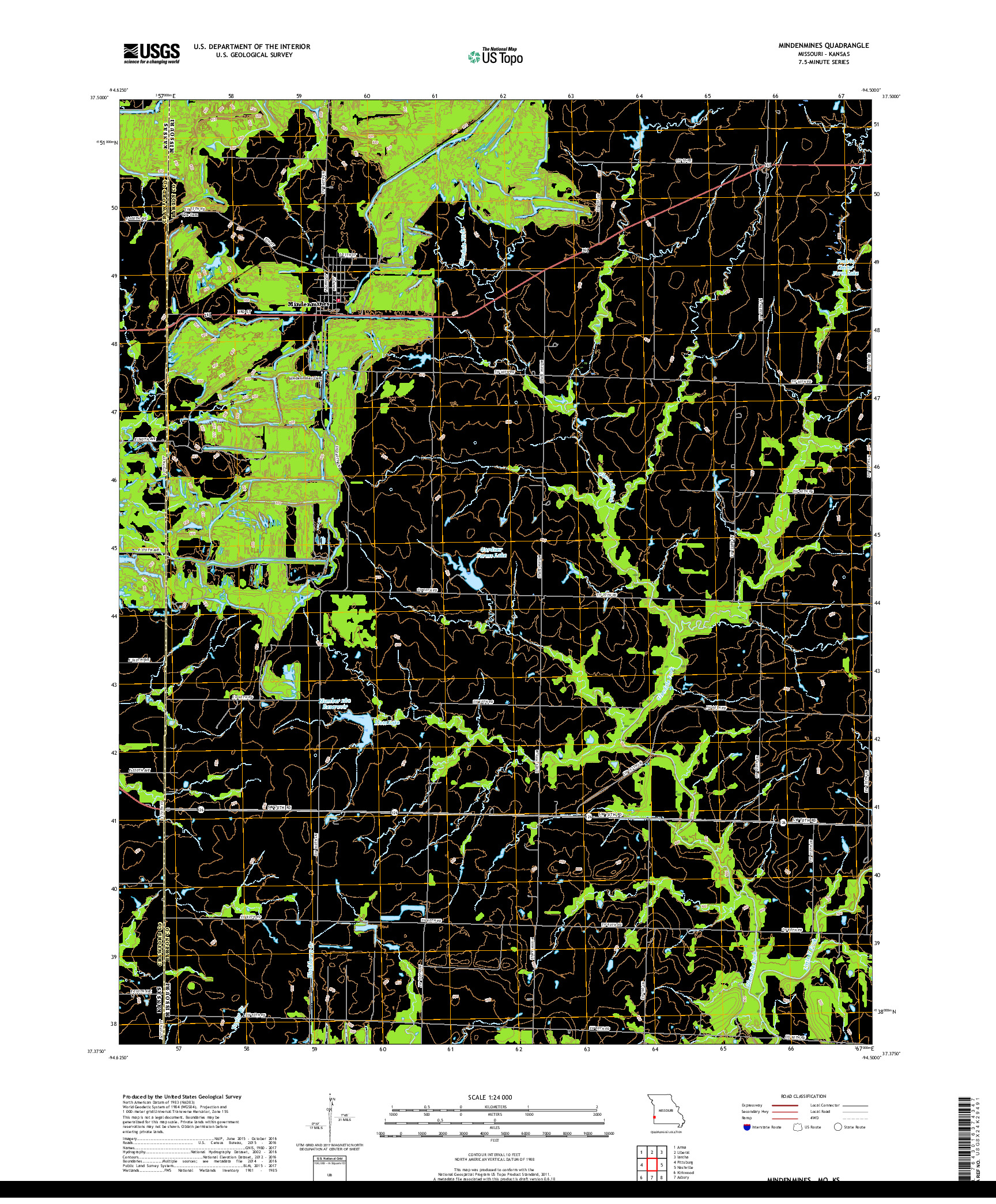 USGS US TOPO 7.5-MINUTE MAP FOR MINDENMINES, MO,KS 2017