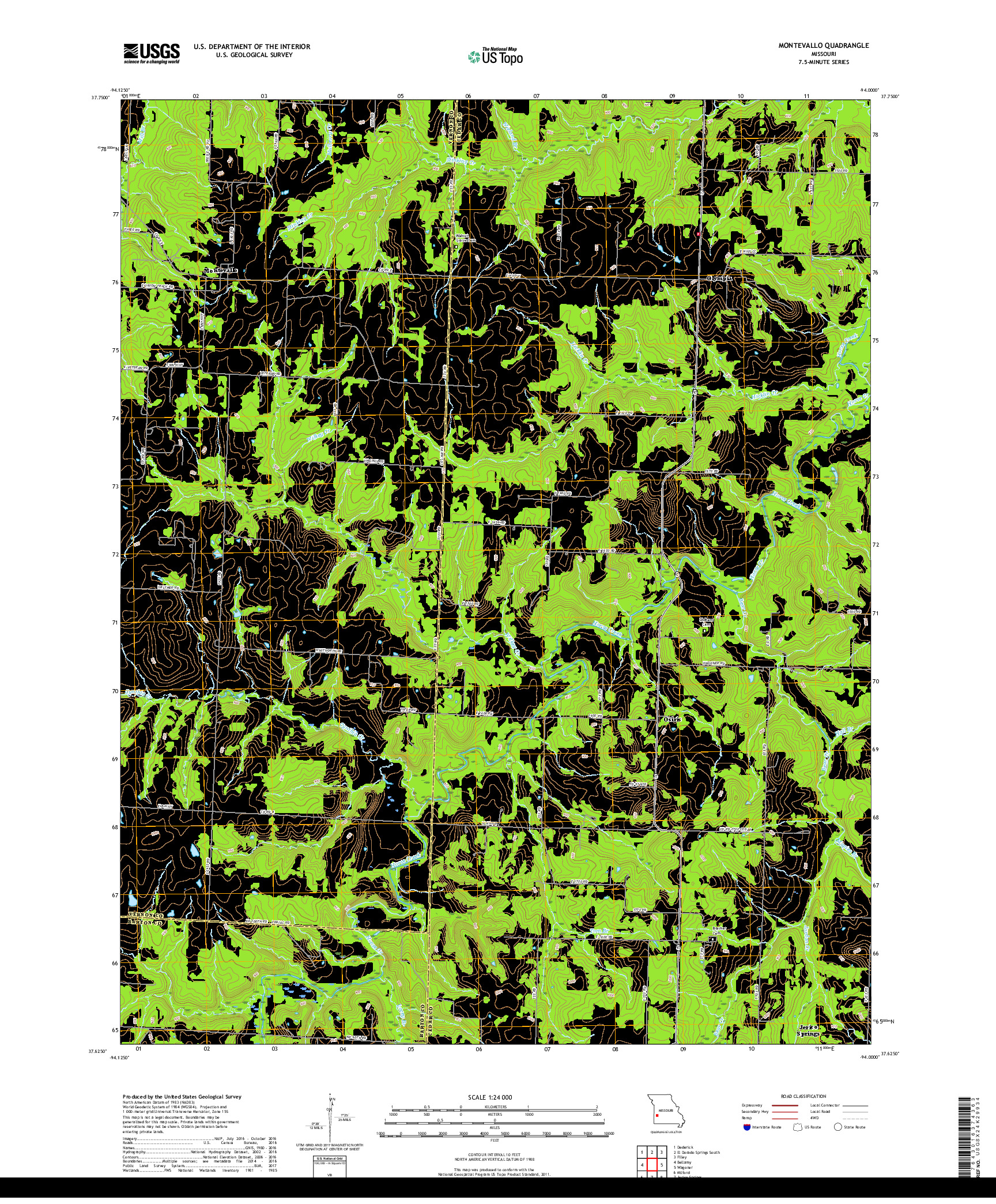 USGS US TOPO 7.5-MINUTE MAP FOR MONTEVALLO, MO 2017