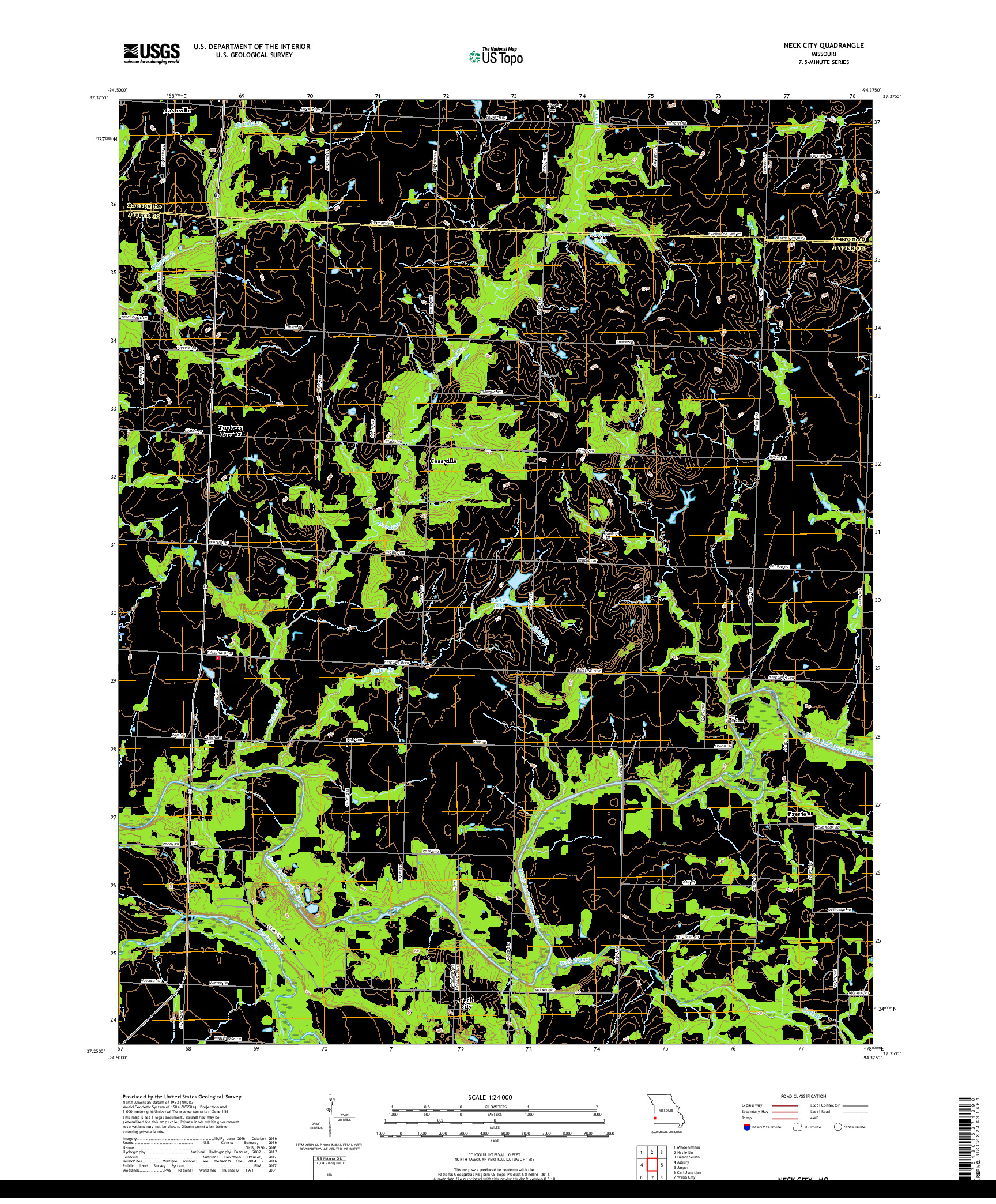 USGS US TOPO 7.5-MINUTE MAP FOR NECK CITY, MO 2017