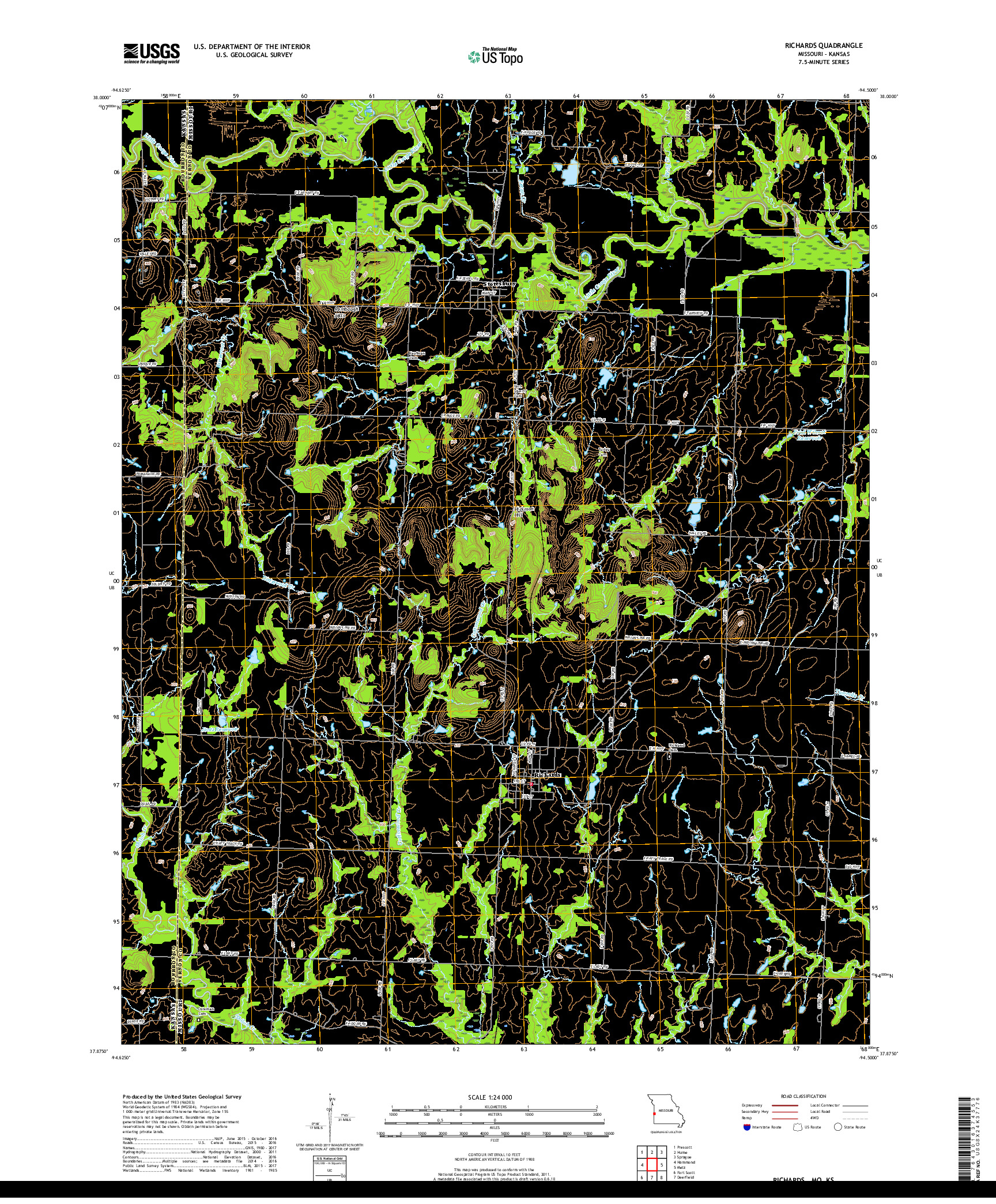 USGS US TOPO 7.5-MINUTE MAP FOR RICHARDS, MO,KS 2017