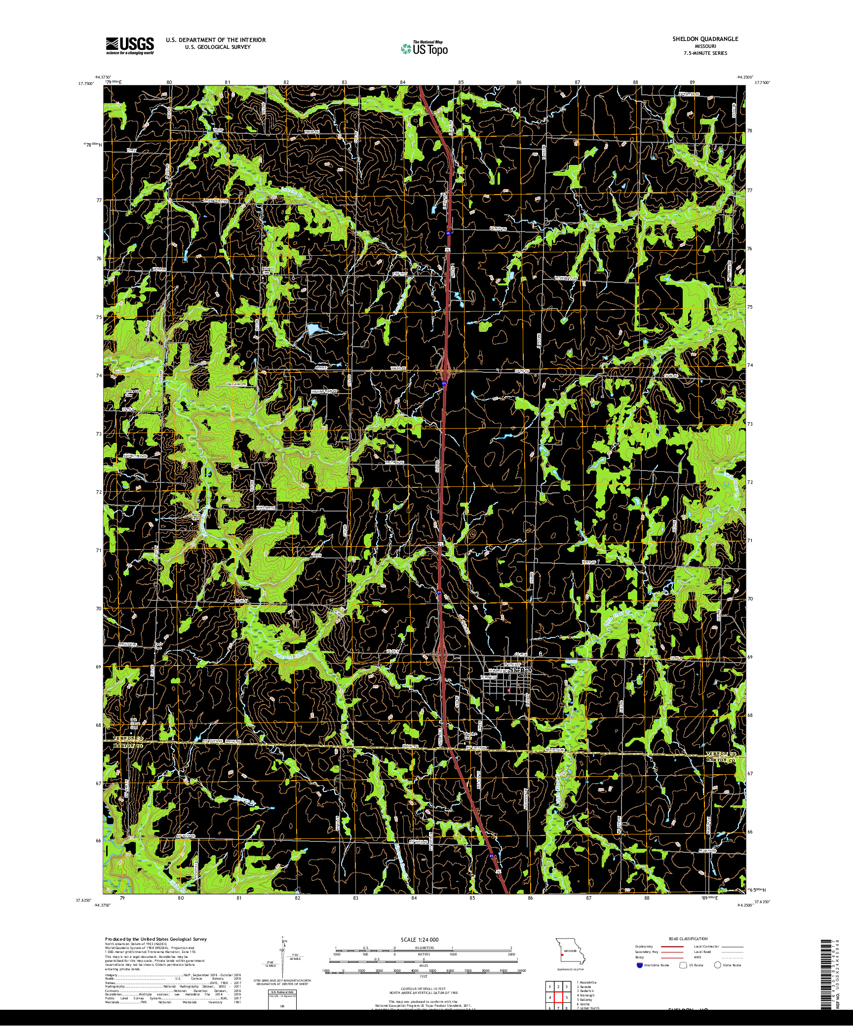 USGS US TOPO 7.5-MINUTE MAP FOR SHELDON, MO 2017