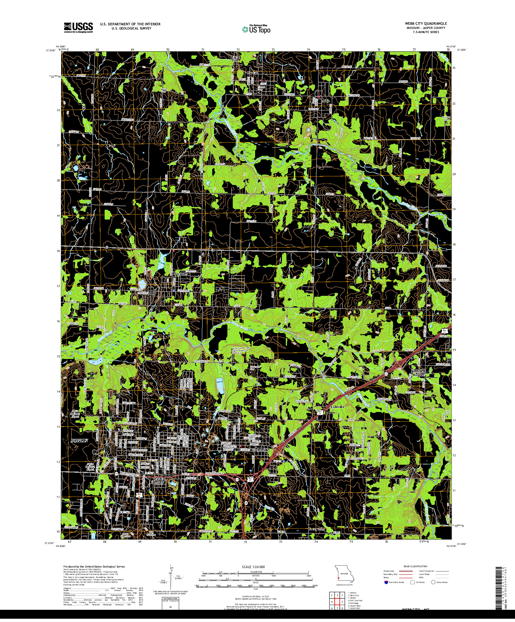 USGS US TOPO 7.5-MINUTE MAP FOR WEBB CITY, MO 2017