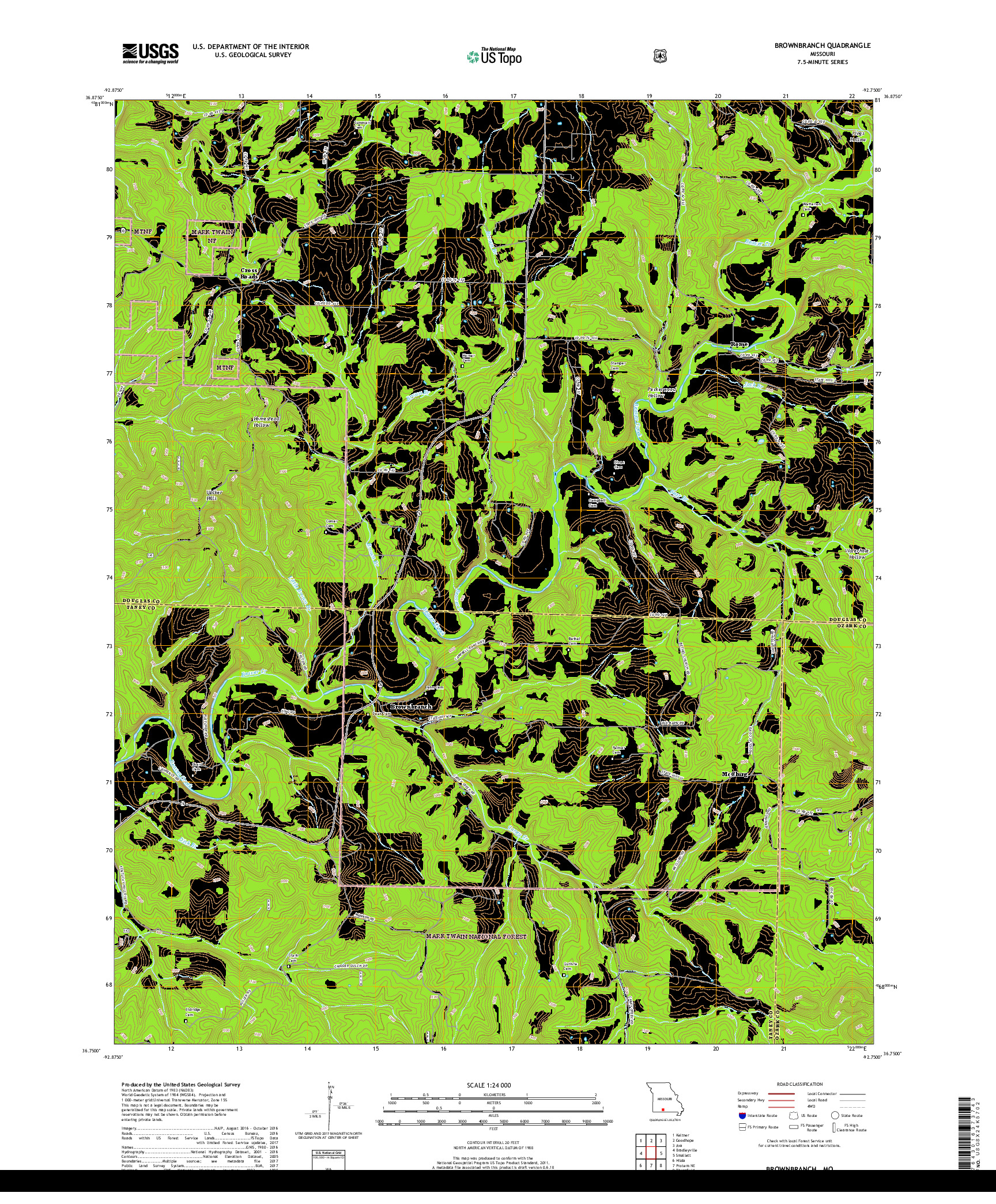 USGS US TOPO 7.5-MINUTE MAP FOR BROWNBRANCH, MO 2017