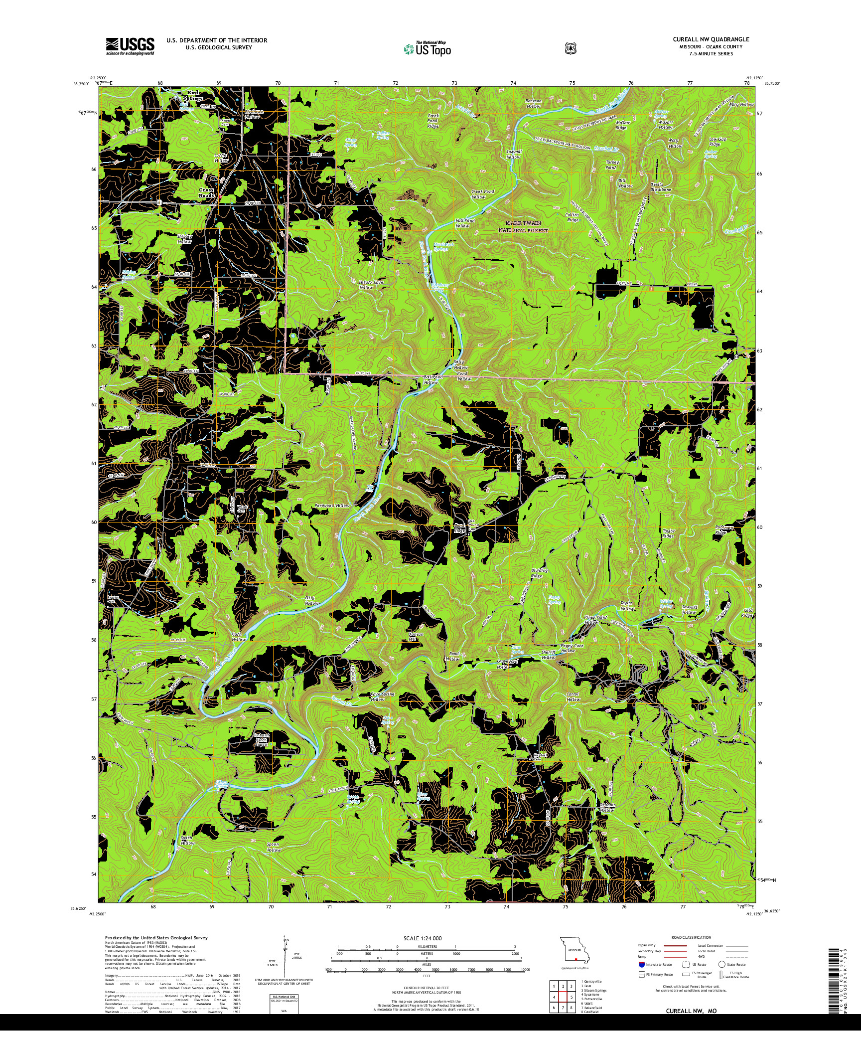 USGS US TOPO 7.5-MINUTE MAP FOR CUREALL NW, MO 2017