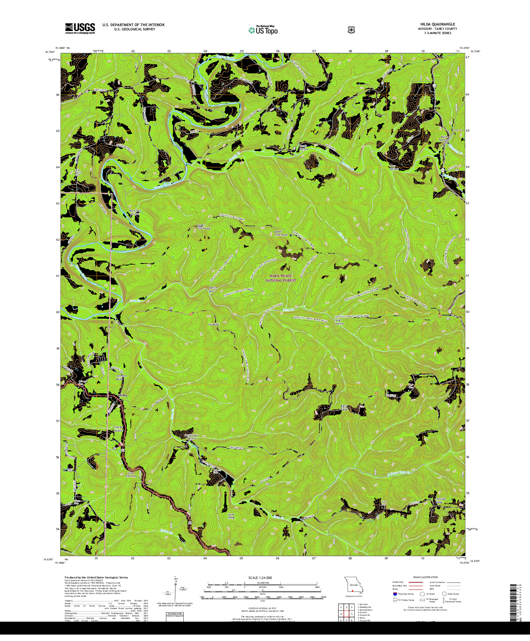 USGS US TOPO 7.5-MINUTE MAP FOR HILDA, MO 2017