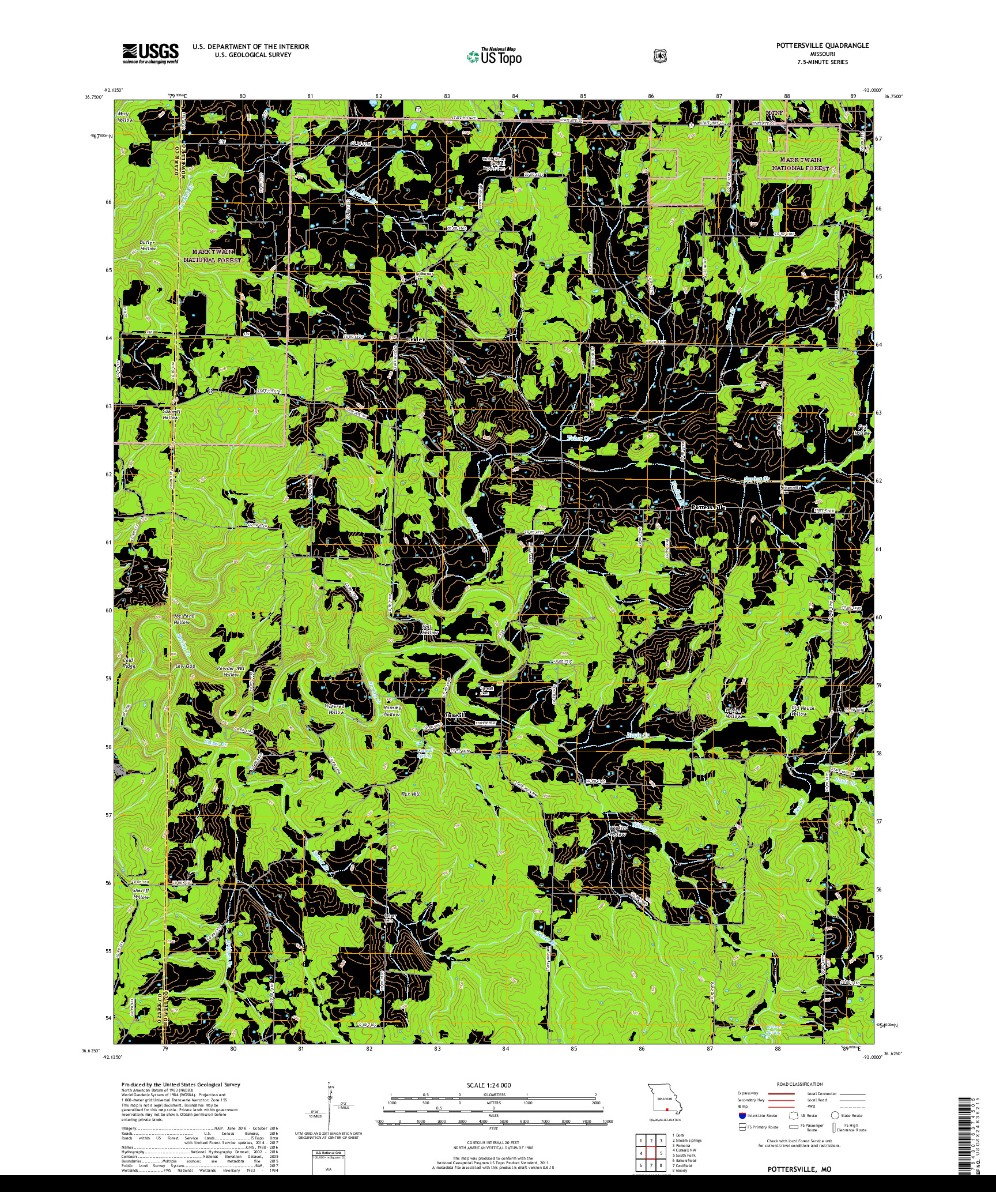 USGS US TOPO 7.5-MINUTE MAP FOR POTTERSVILLE, MO 2017