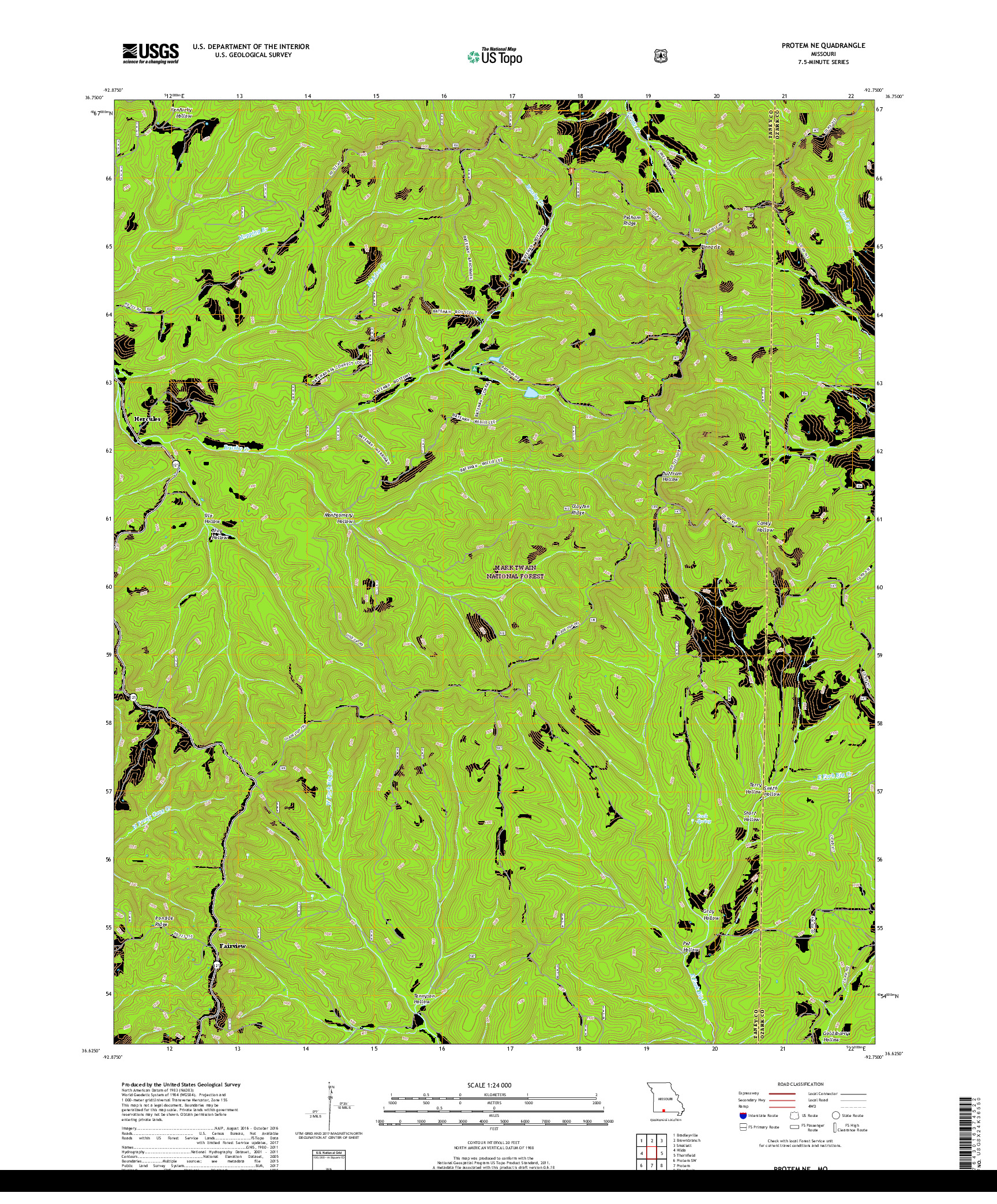 USGS US TOPO 7.5-MINUTE MAP FOR PROTEM NE, MO 2017